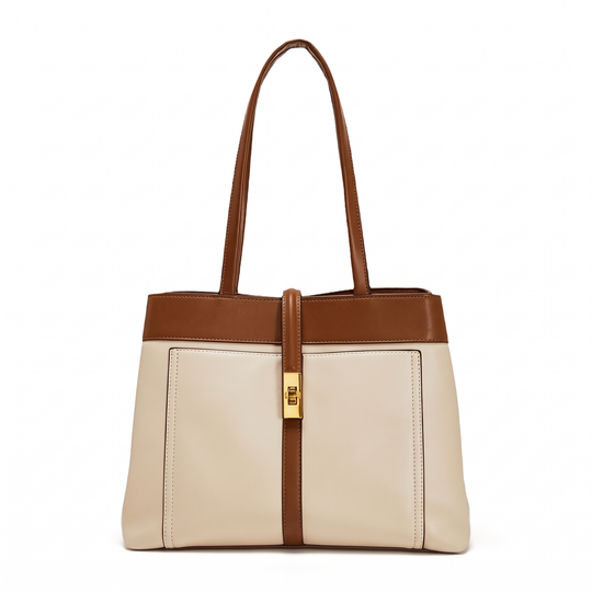 Sac LOU blanc et marron en cuir, vue de face