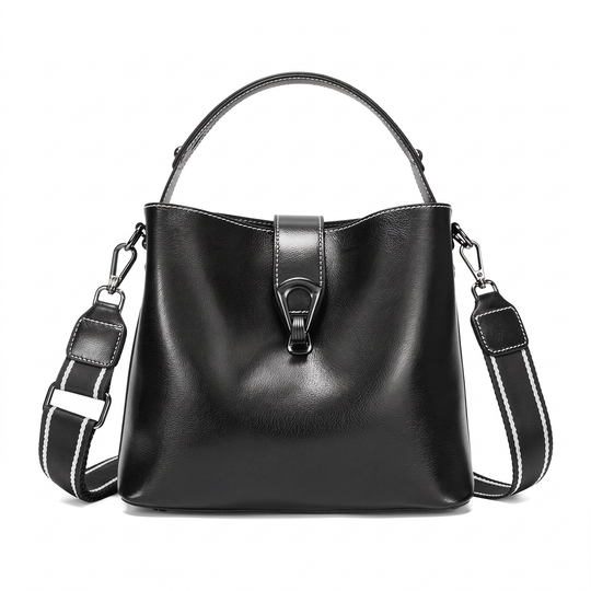 Sac PAULINE noir en cuir, vue de face