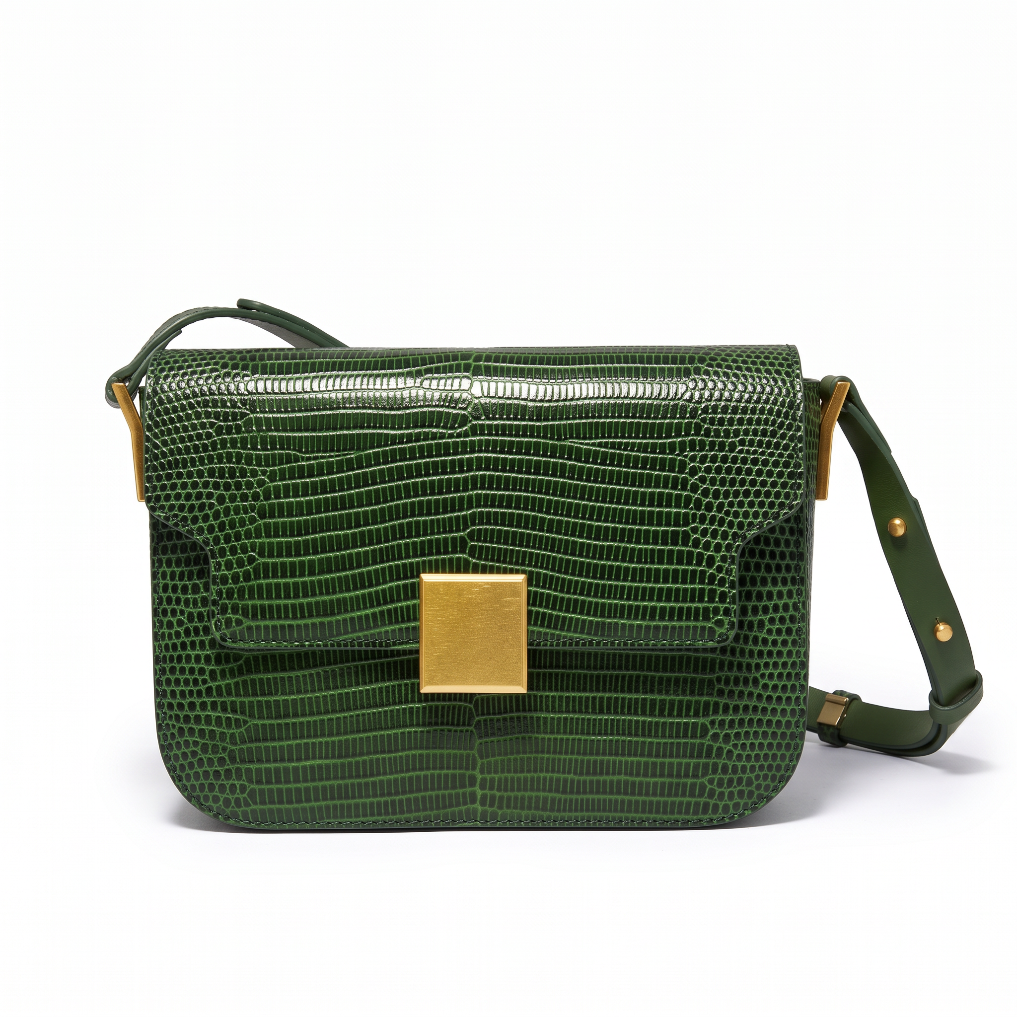 Sac AMBRE vert en cuir, vue de face