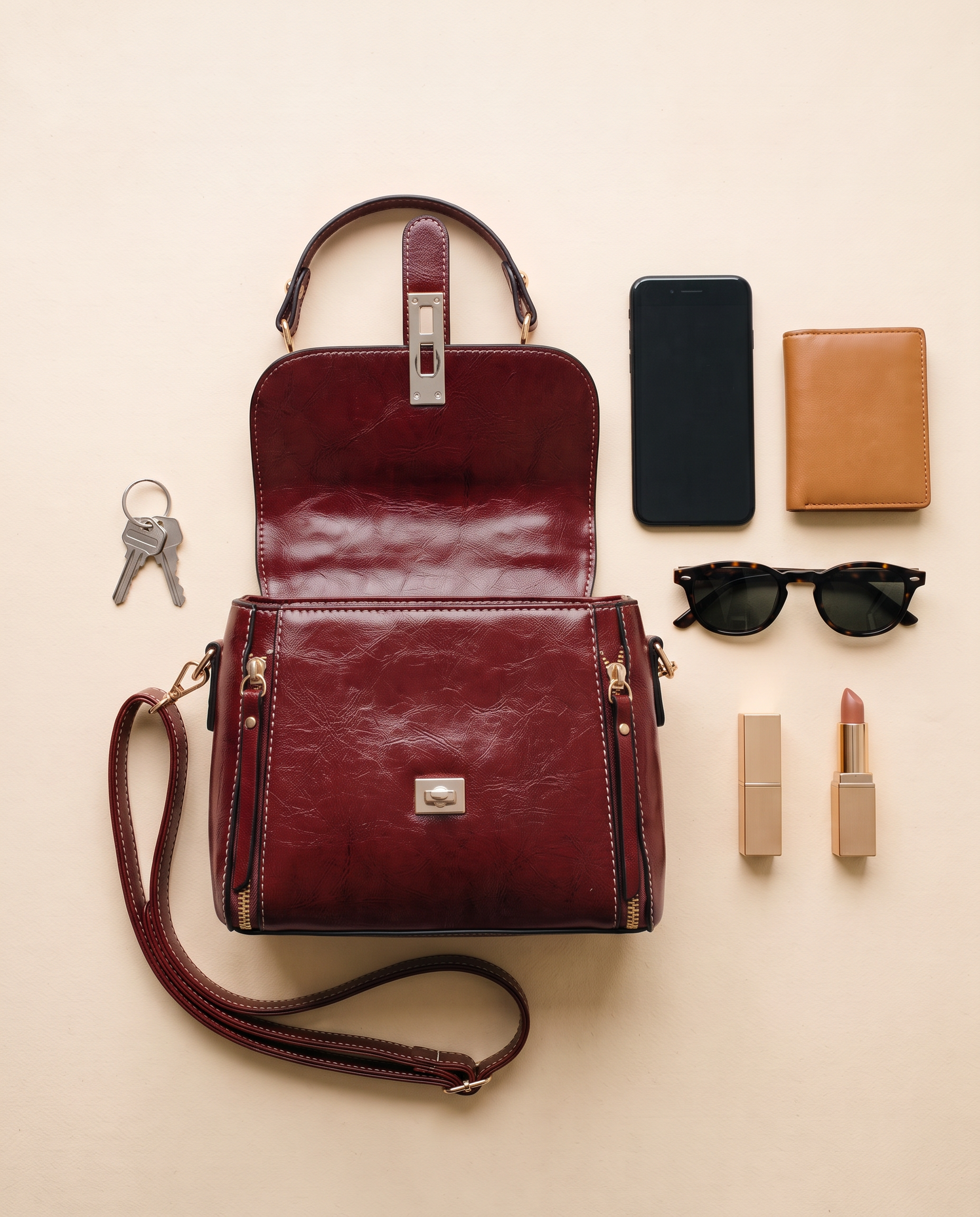 Sac CAMILA rouge bordeaux, ce que le sac peut contenir