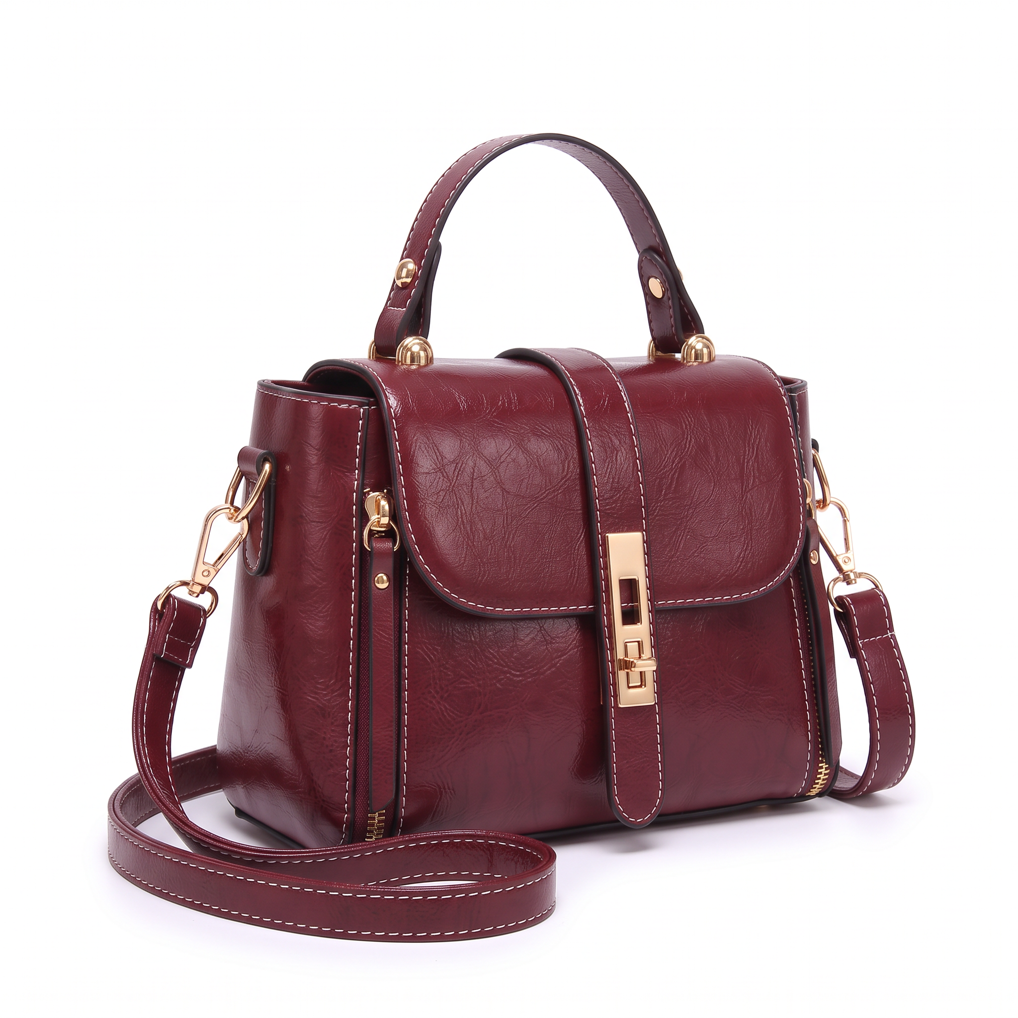 Sac CAMILA rouge bordeaux, vue de trois-quarts