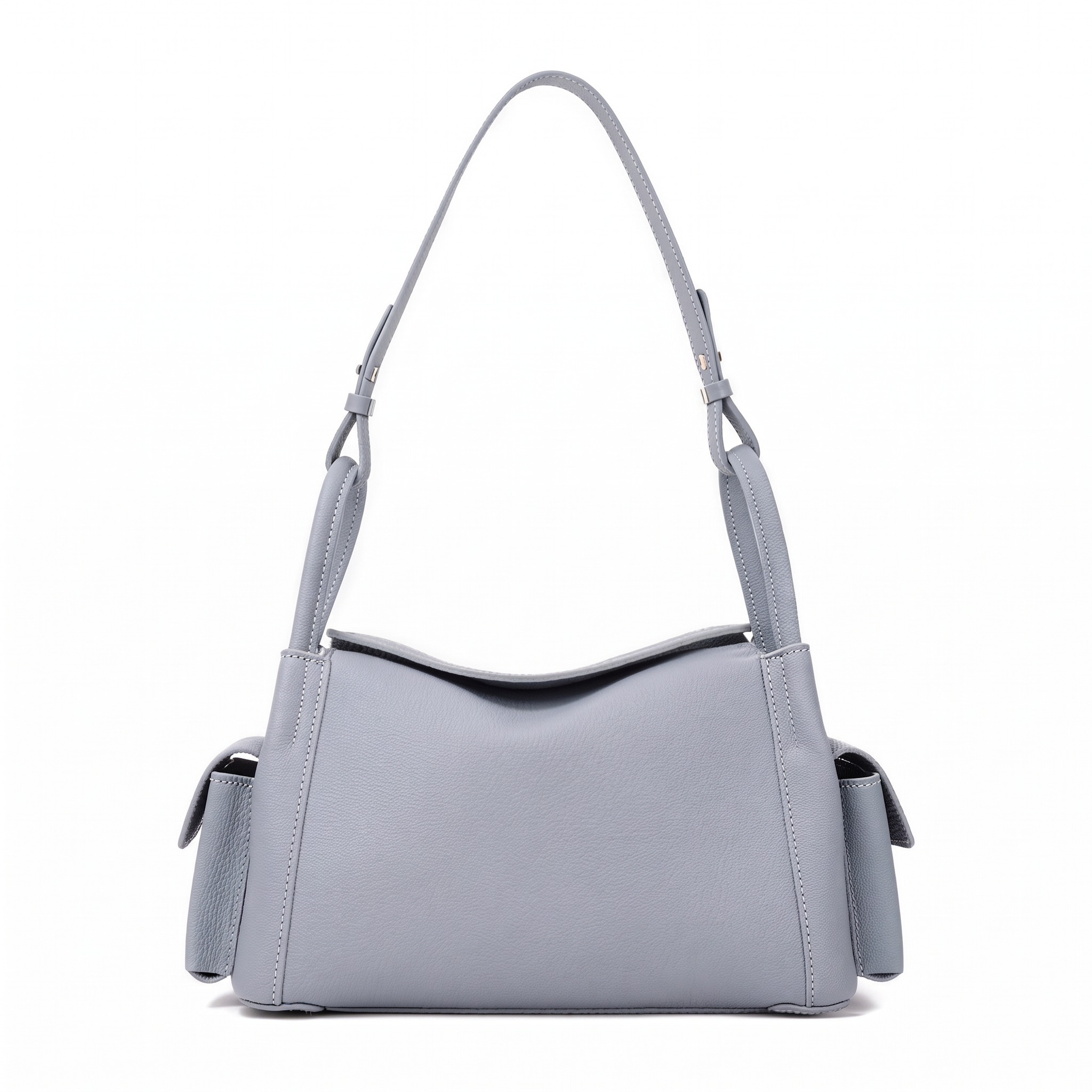 Sac CAMILLE bleu ciel en cuir, vue de face
