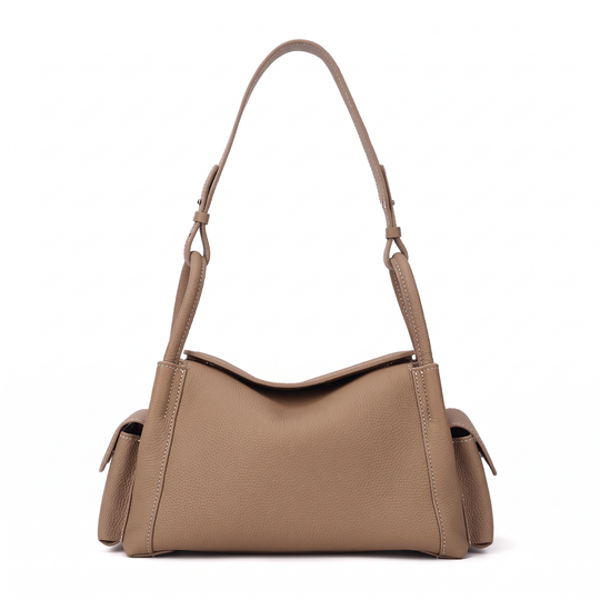 Sac CAMILLE marron clair en cuir, vue de face