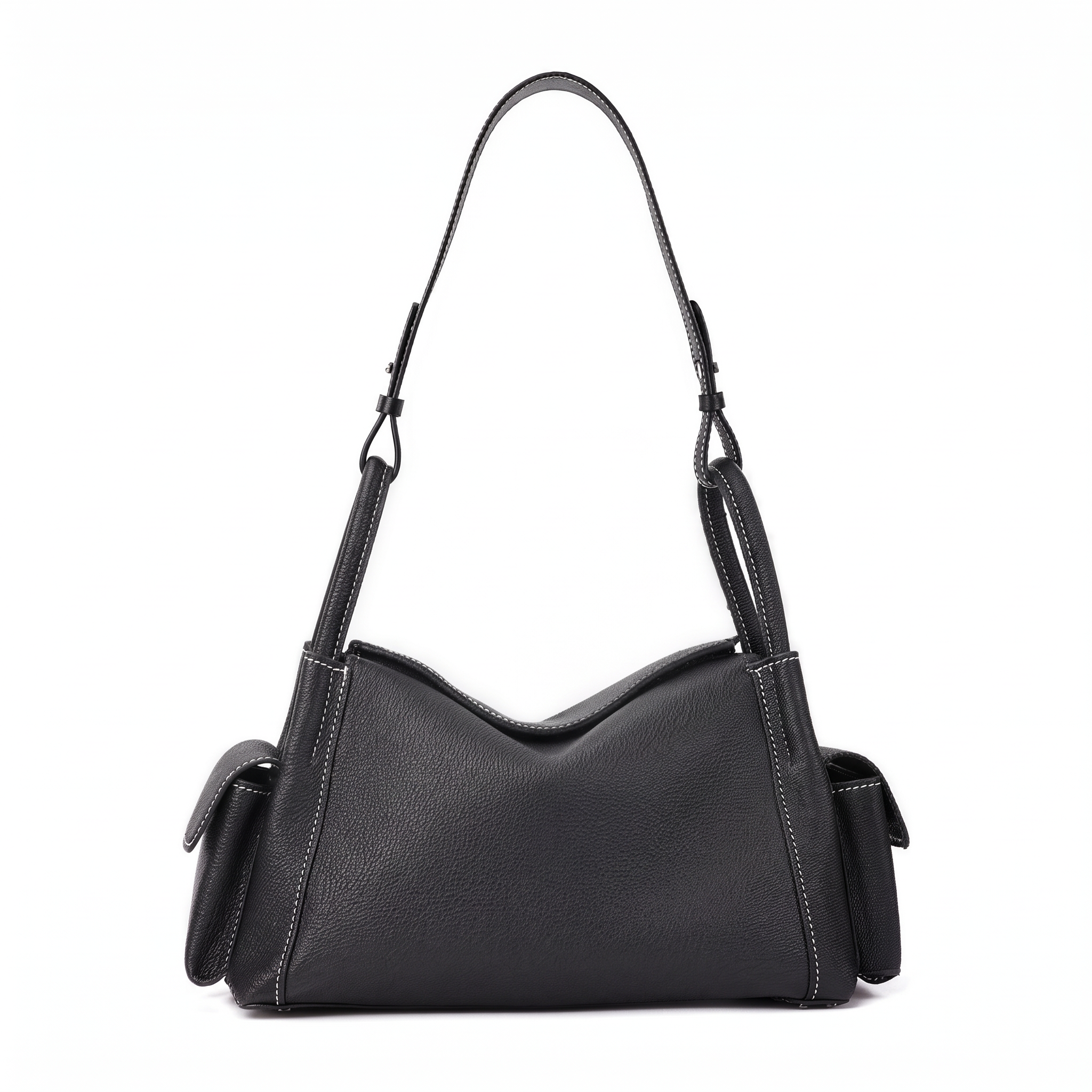 Sac CAMILLE noir en cuir, vue de face