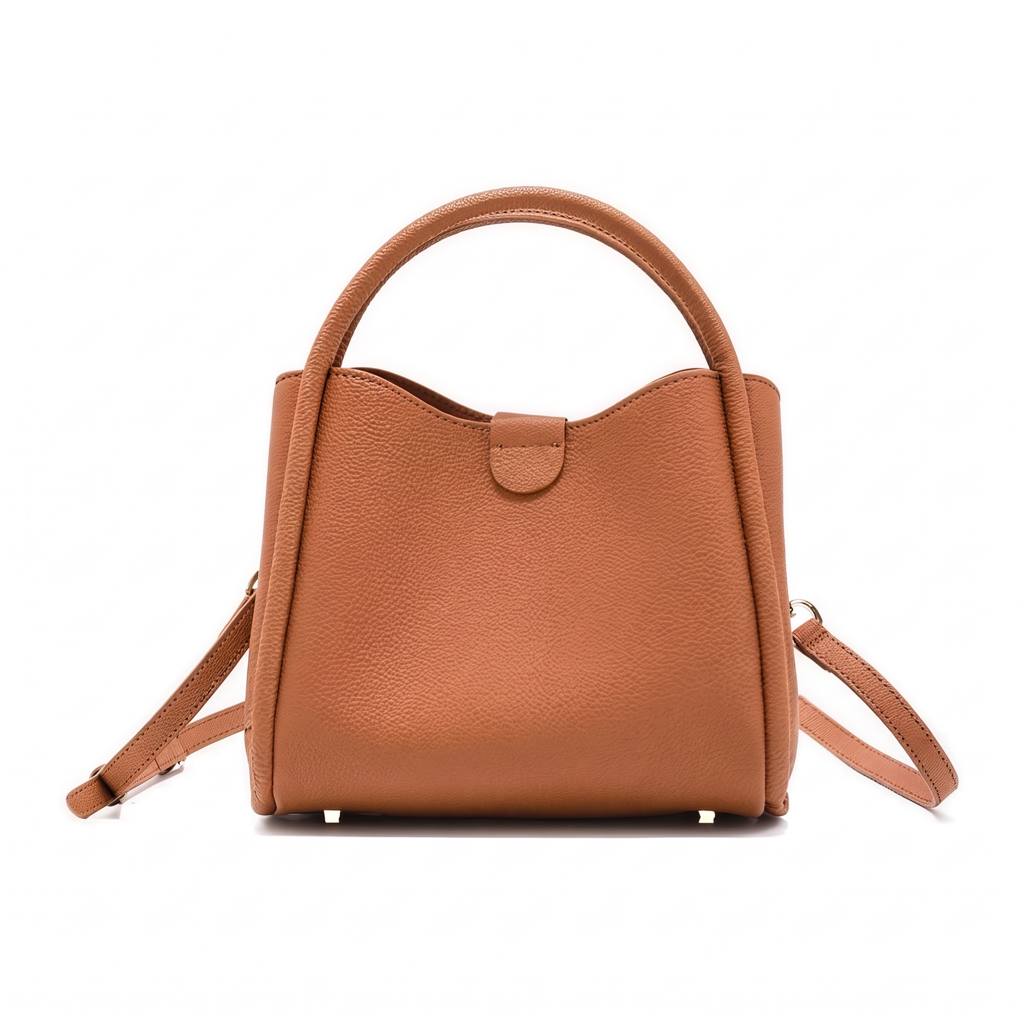 Sac CLARA camel en cuir, vue de face