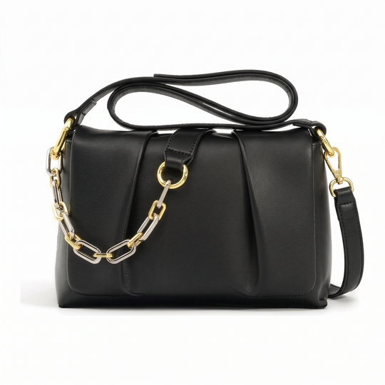 Sac EMY noir en cuir, vue de face