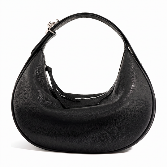 Sac HALFMOON noir en cuir, vue de face