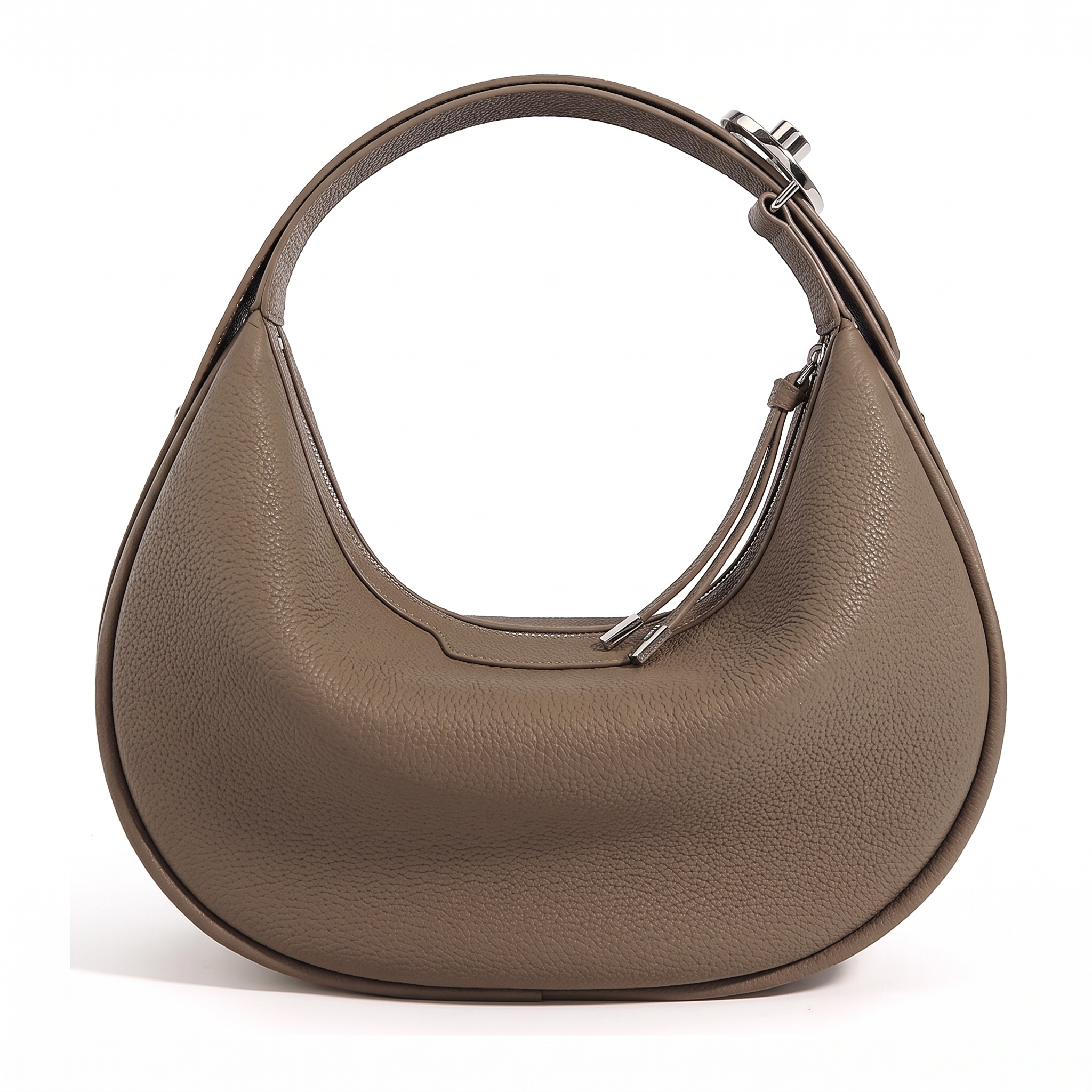 Sac HALFMOON taupe en cuir, vue de face