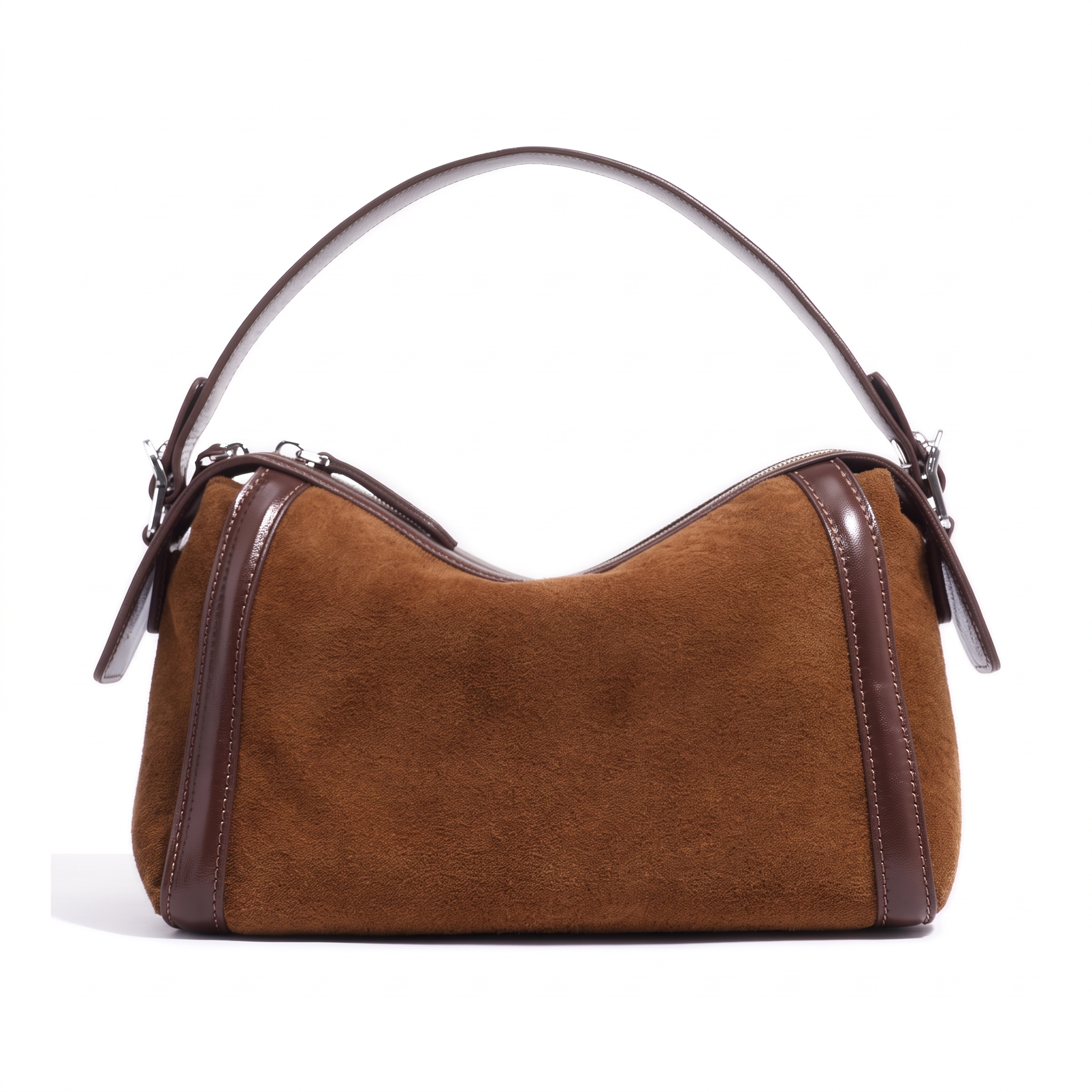 Sac INÈS marron clair en daim, vue de face