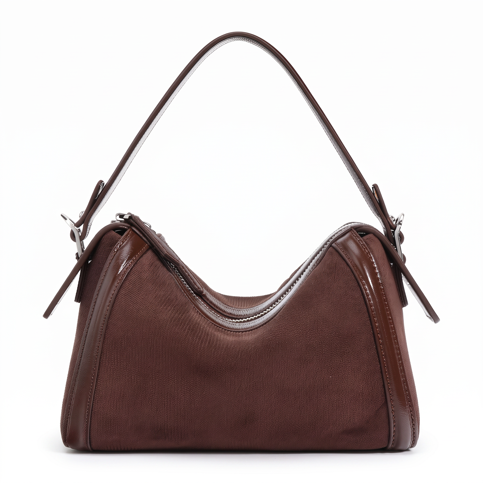 Sac INÈS marron foncé en daim, vue de face