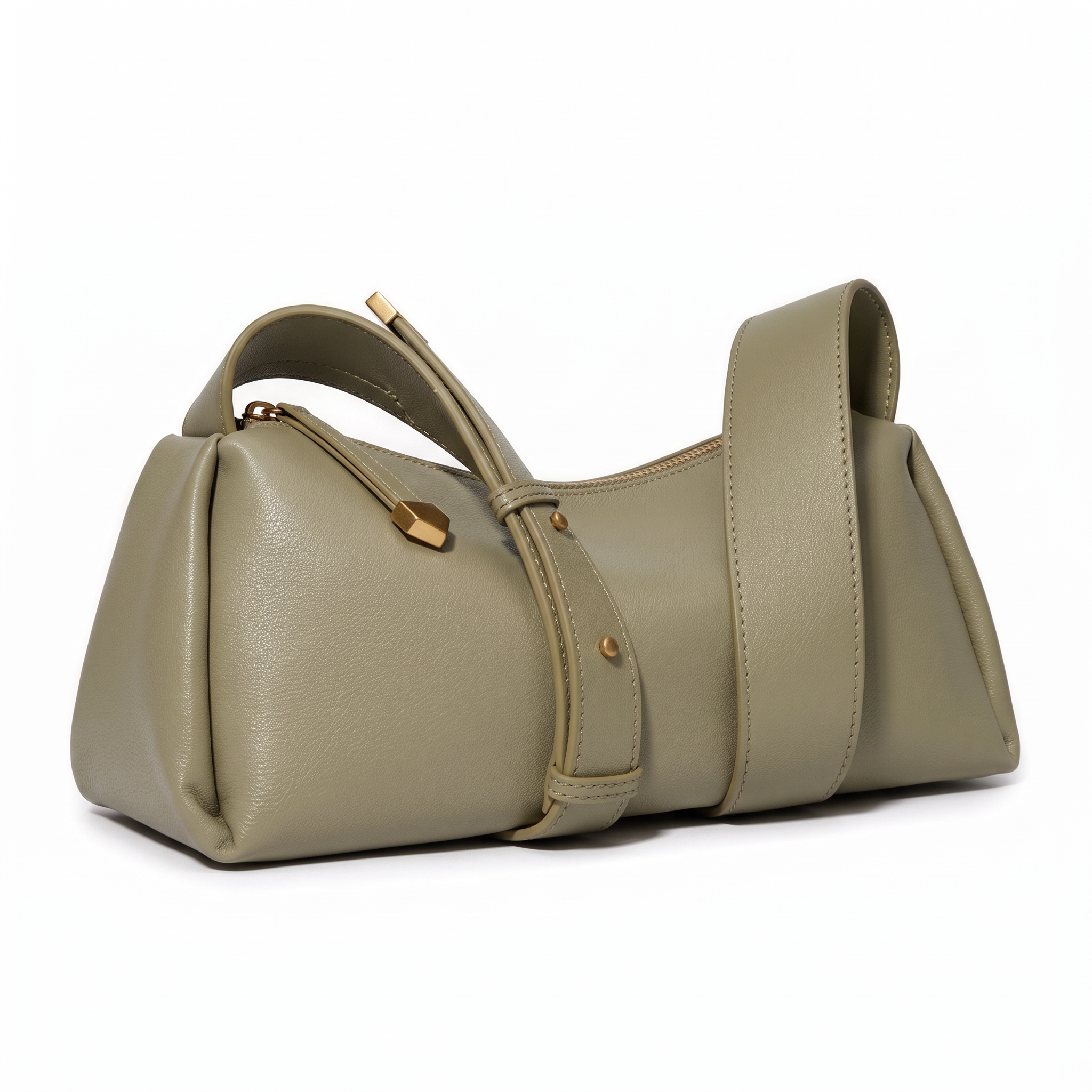 Sac LAYOUN kaki en cuir, vue de face