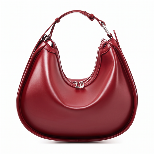 Sac LÉONIE rouge bordeaux en cuir, vue de face