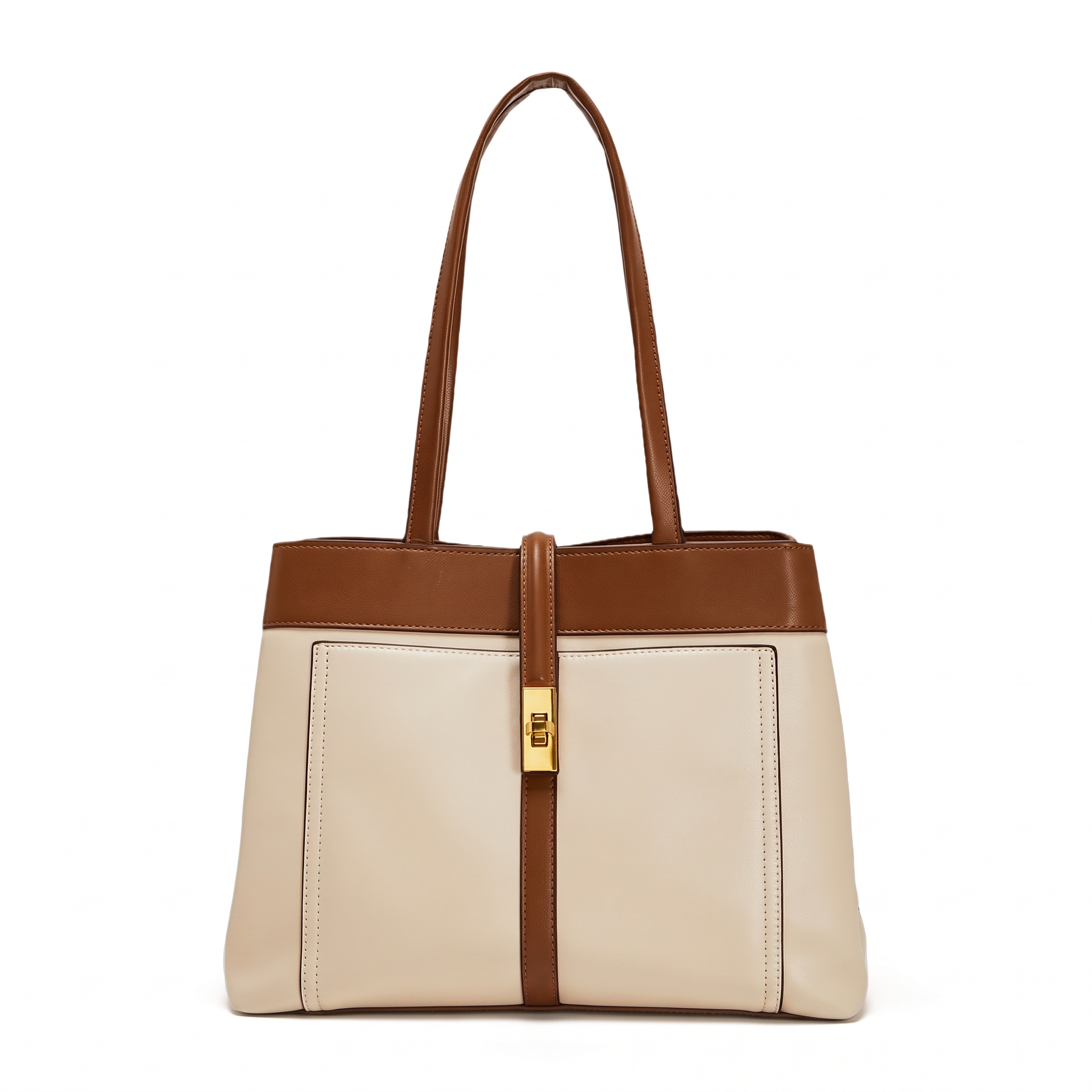 Sac LOU blanc et marron en cuir, vue de face