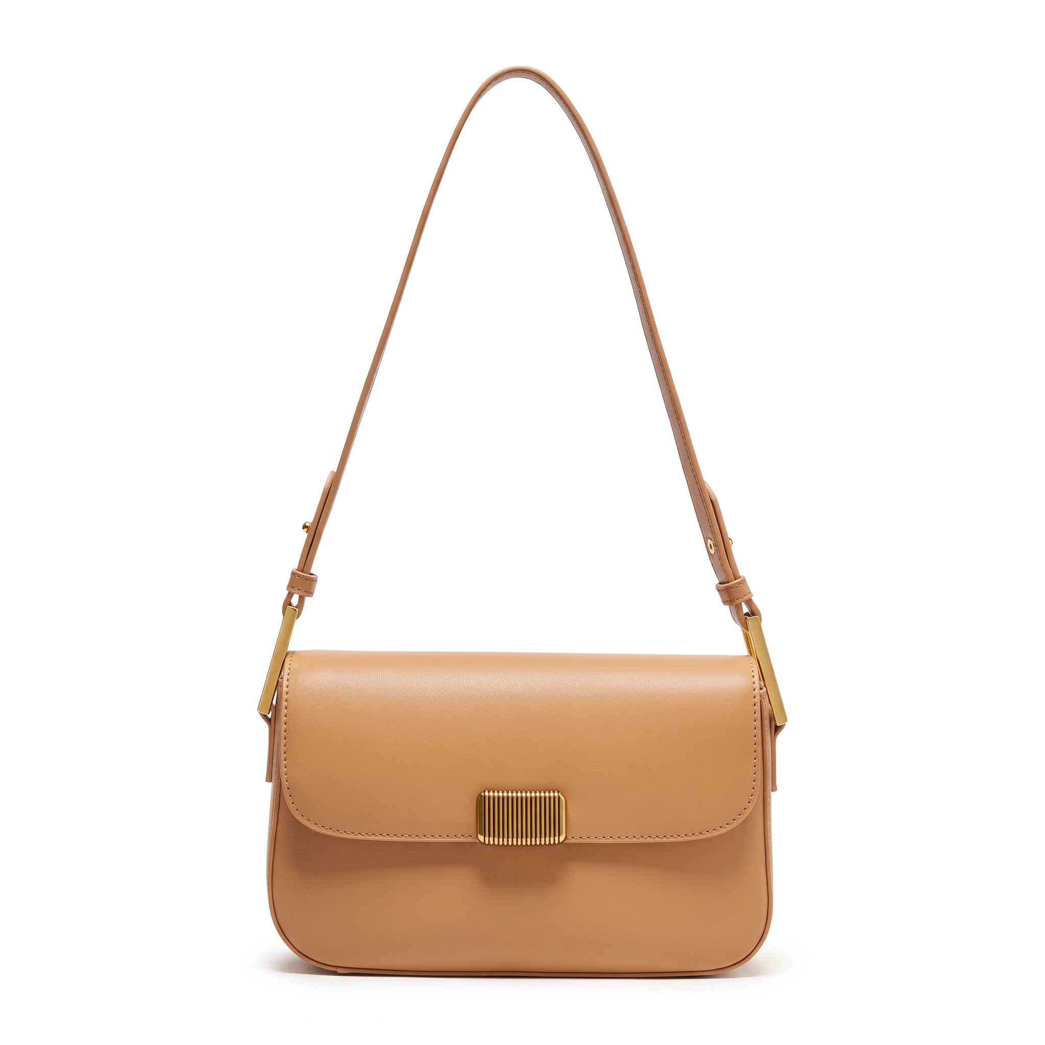Sac MYA camel en cuir, vue de face