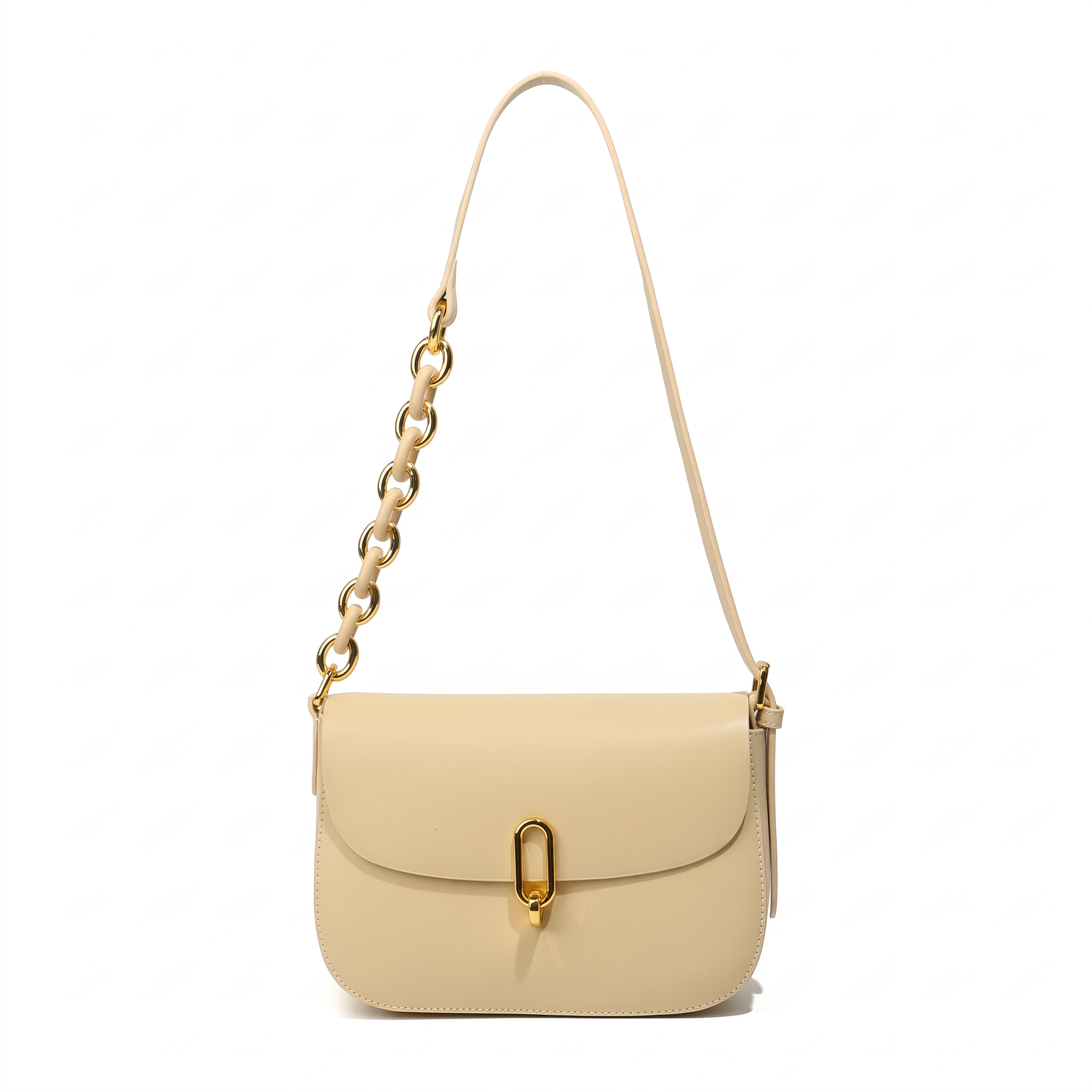 Sac NOÉMIE beige en cuir, vue de face