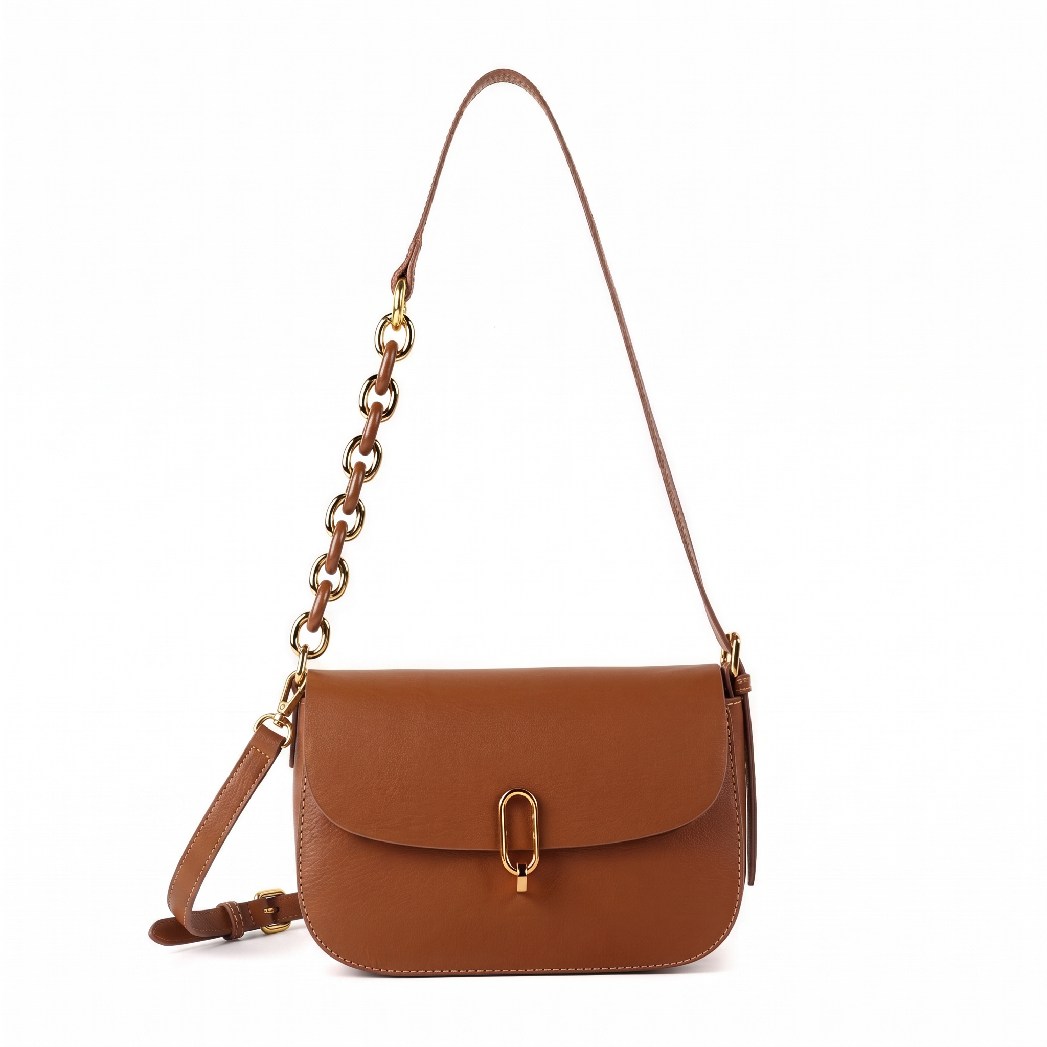 Sac NOÉMIE camel en cuir, vue de face