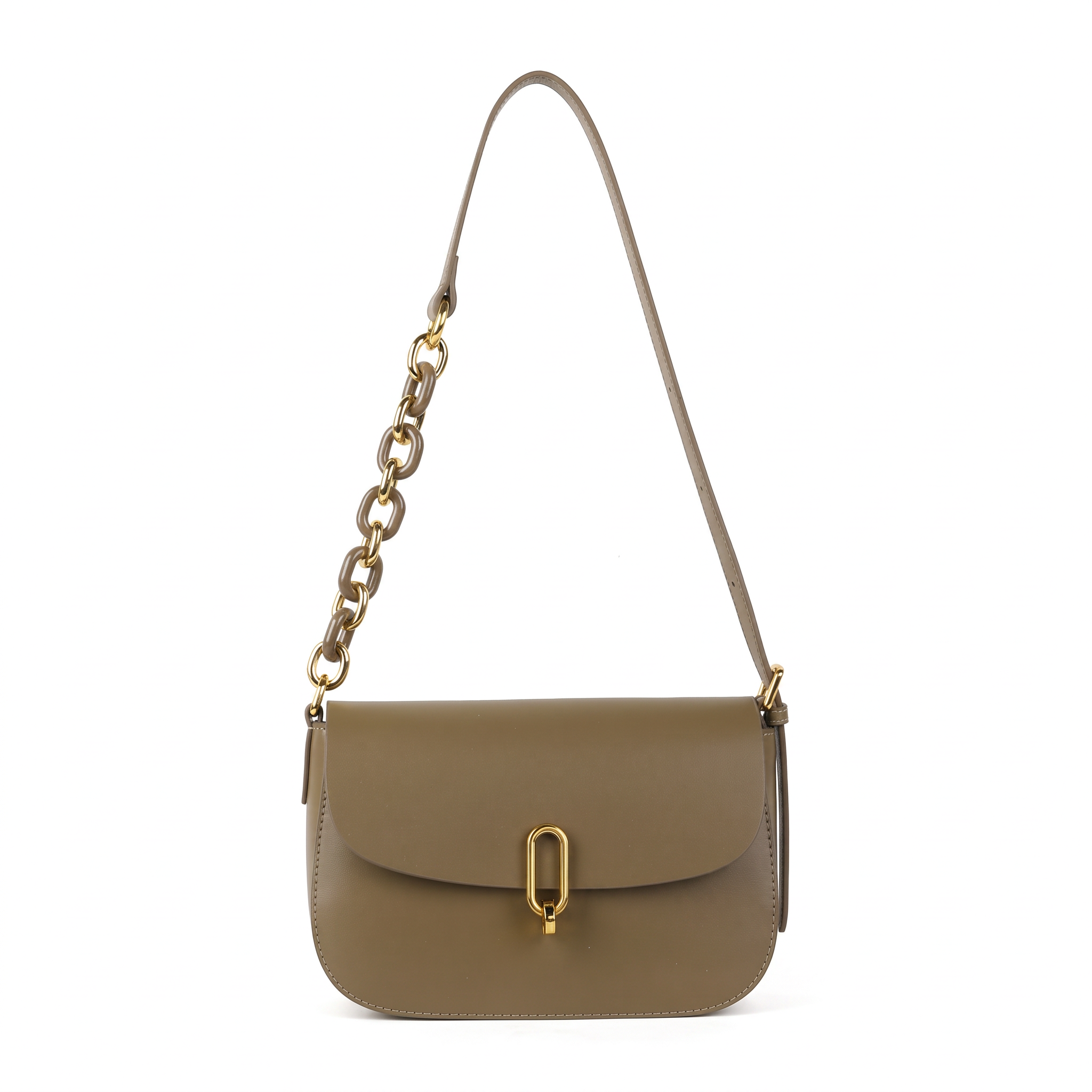 Sac NOÉMIE kaki en cuir, vue de face