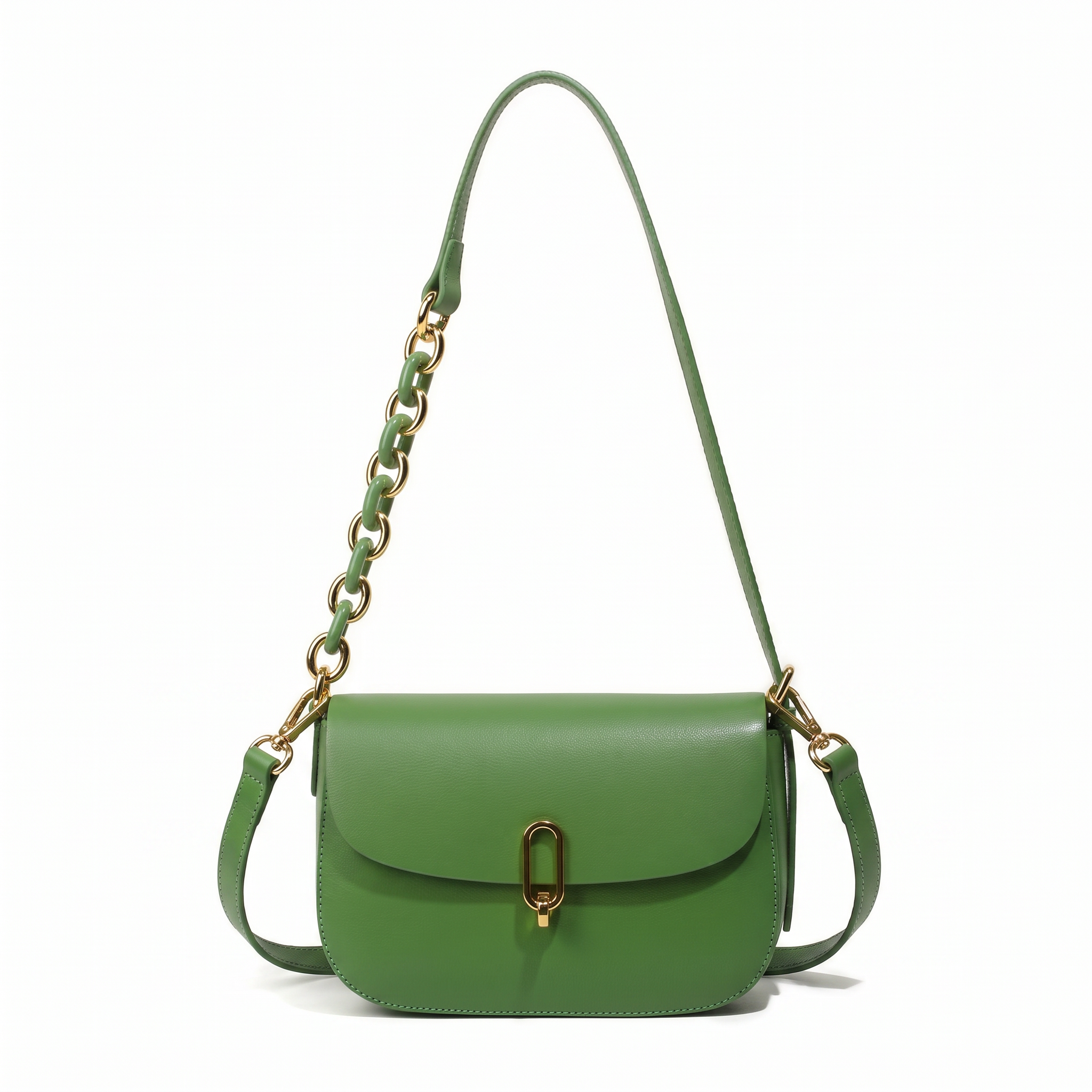 Sac NOÉMIE vert en cuir, vue de face