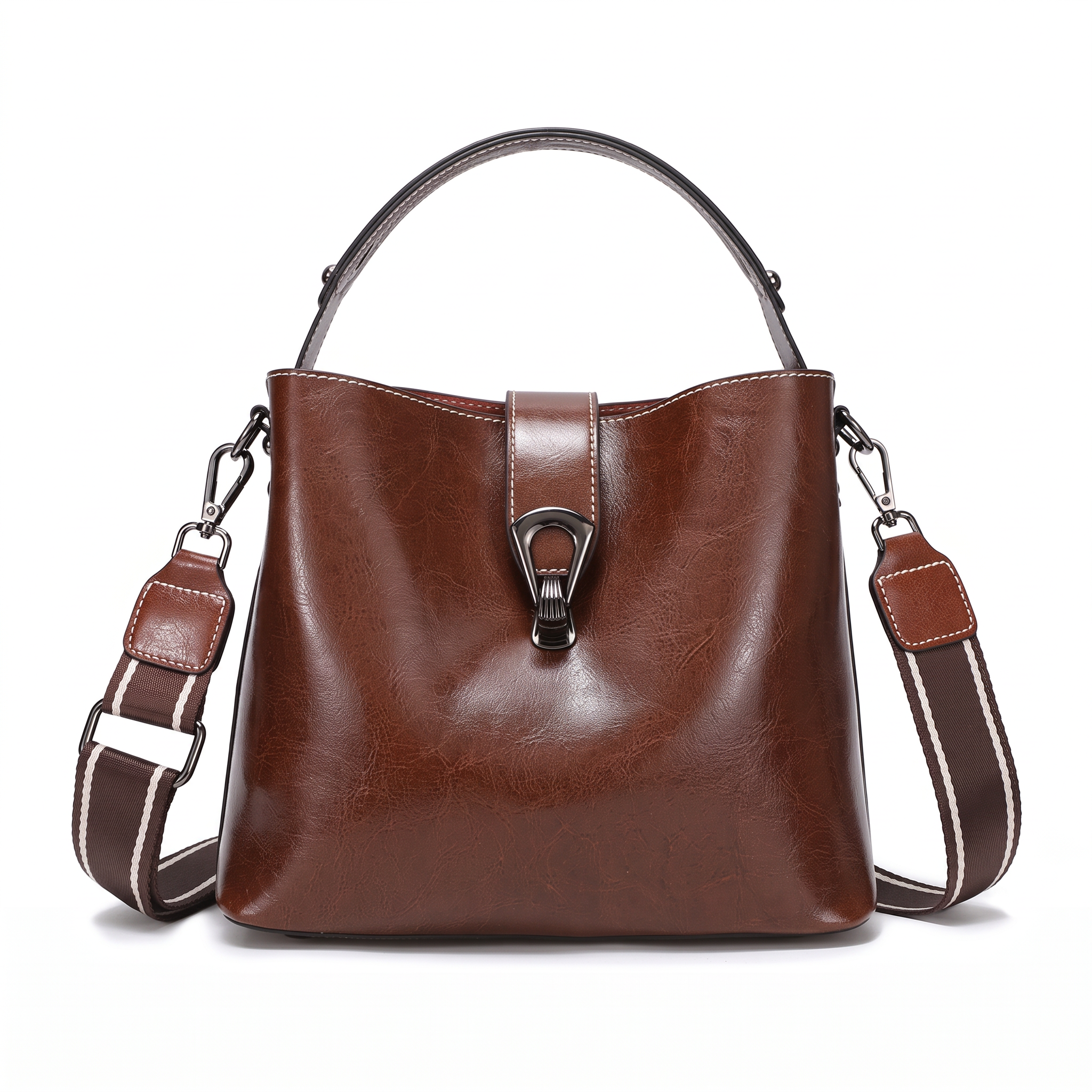 Sac PAULINE marron foncé en cuir, vue de face