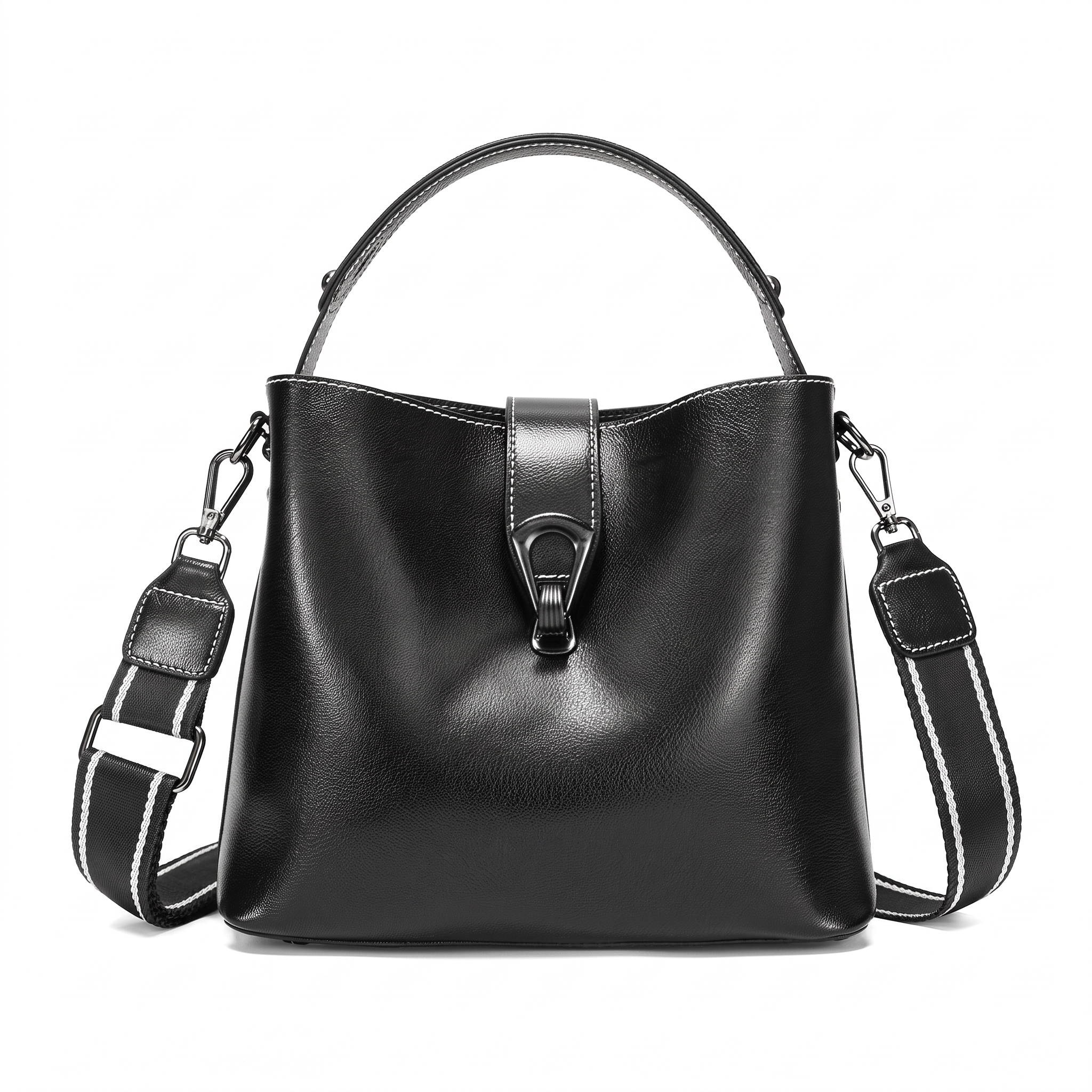 Sac PAULINE noir en cuir, vue de face