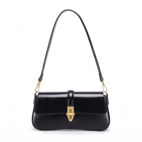 Sac RITA noir en cuir, vue de face