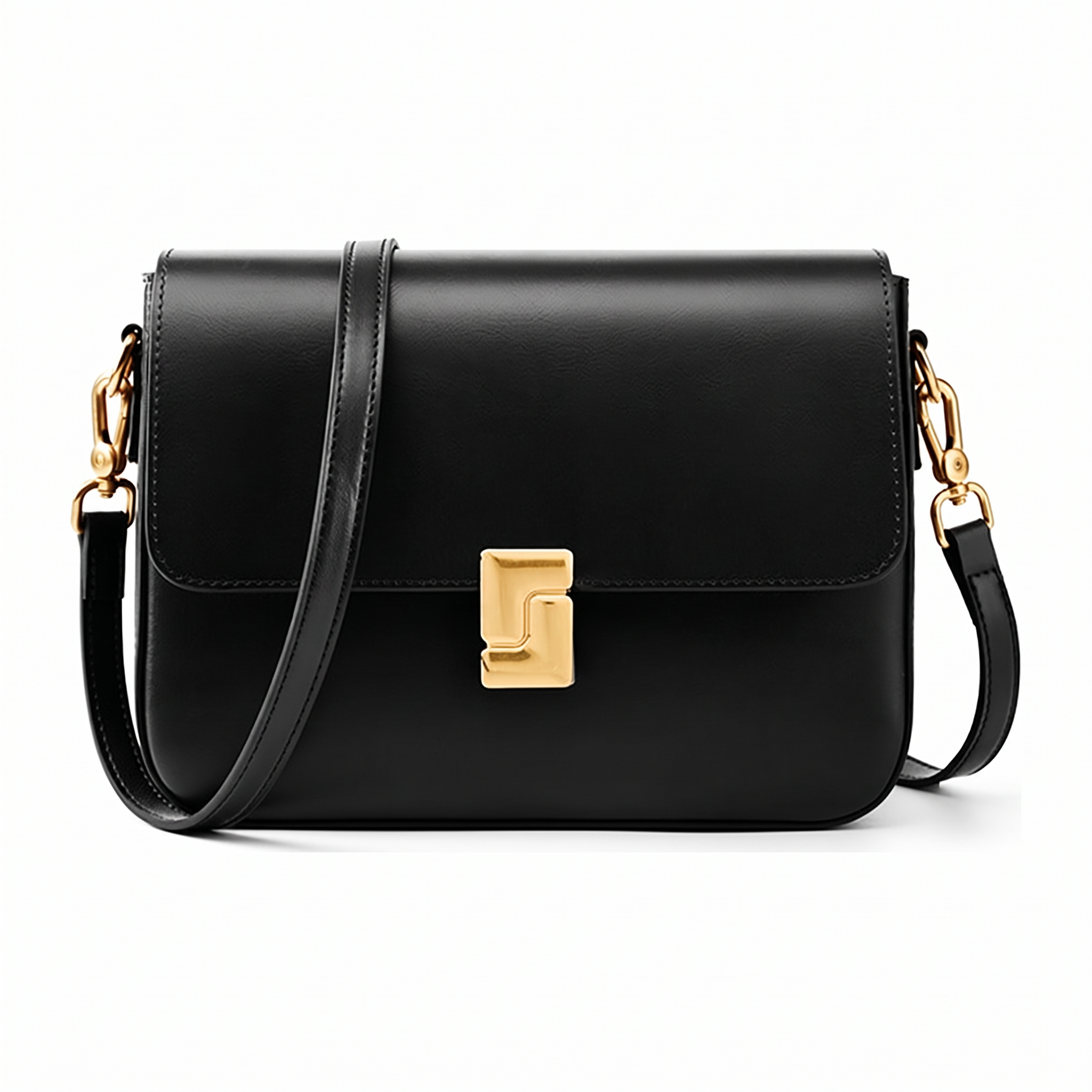 Sac SALOMÉ noir en cuir, vue de face