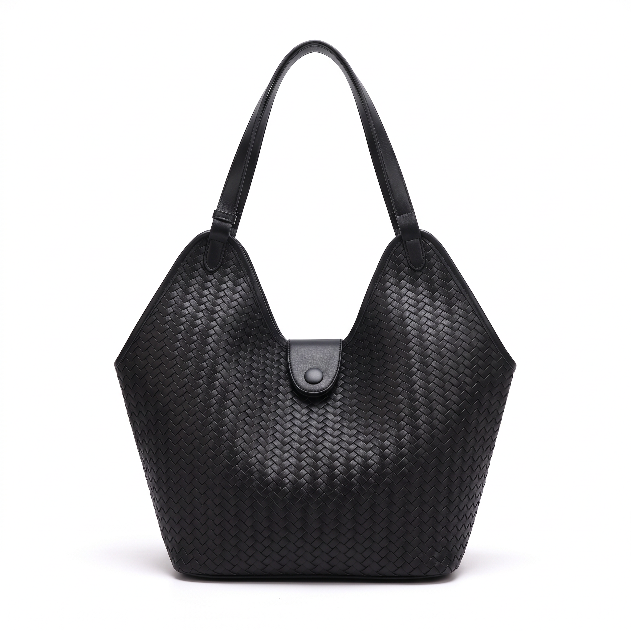 Sac SAVANNAH noir en cuir tressé, vue de face