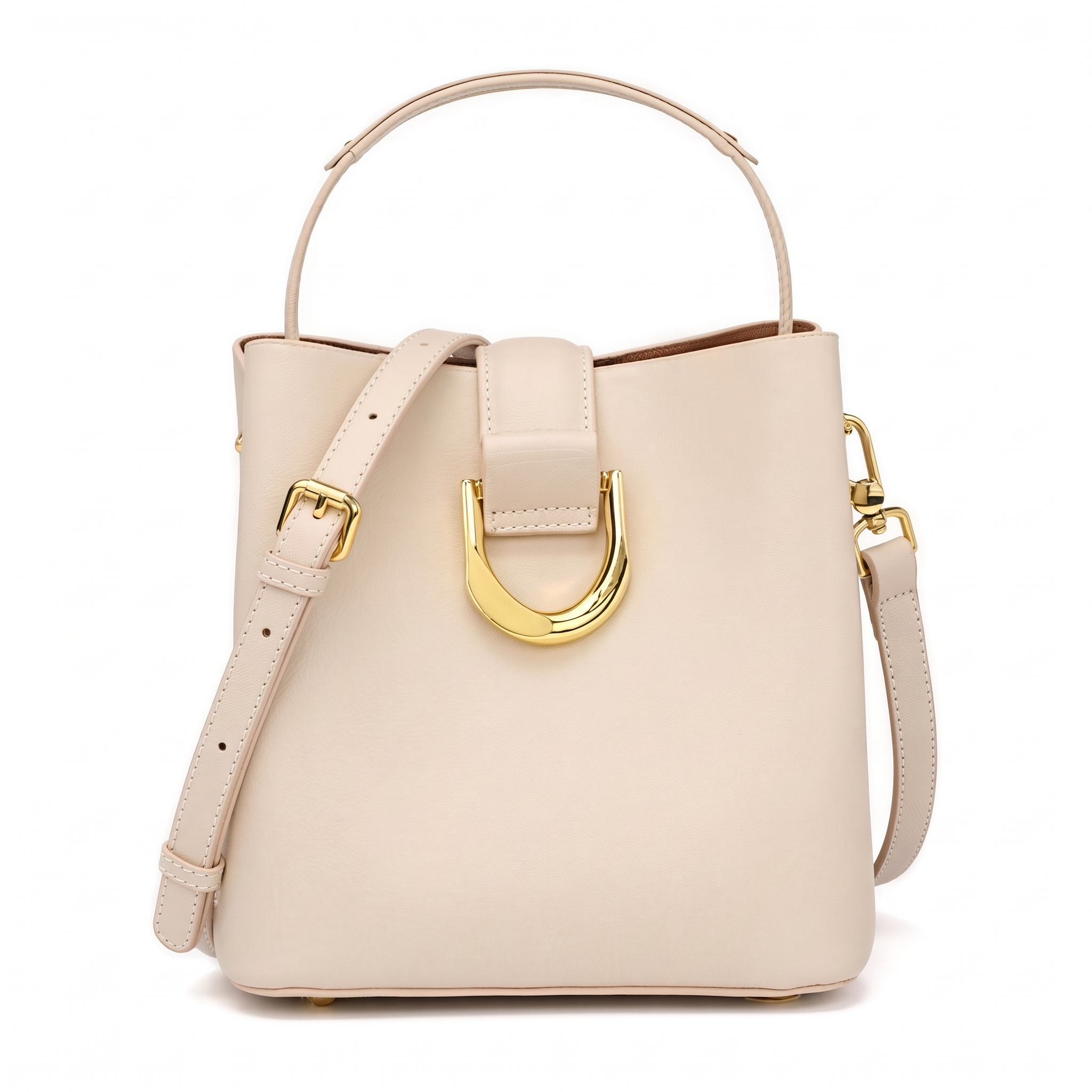 Sac VICTOIRE beige en cuir, vue de face