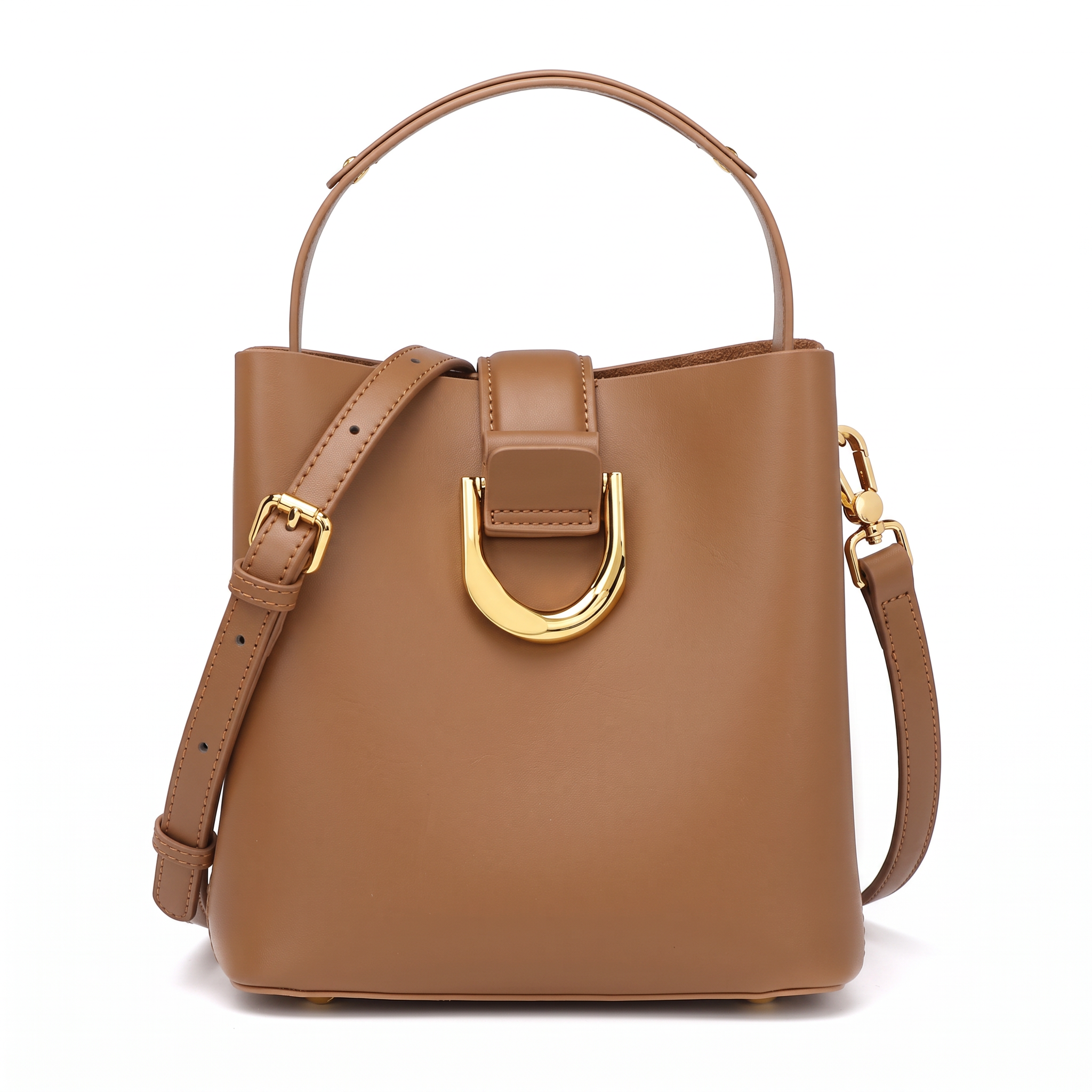 Sac VICTOIRE camel en cuir, vue de face