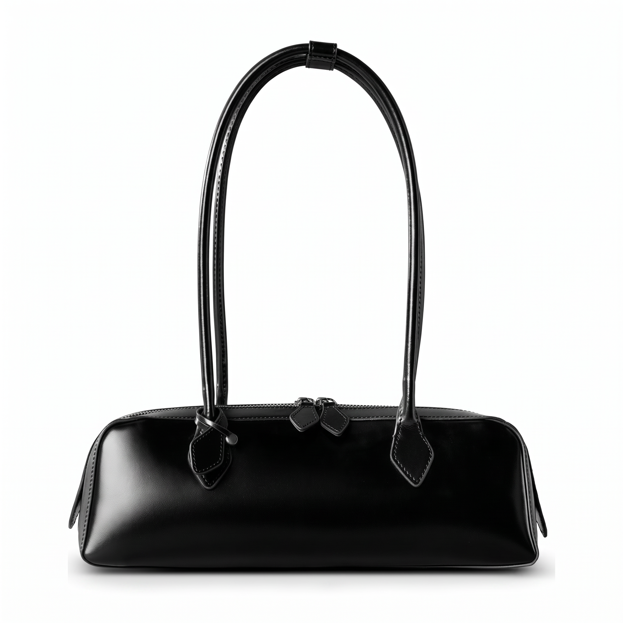 Sac ZOÉ noir en cuir, vue de face