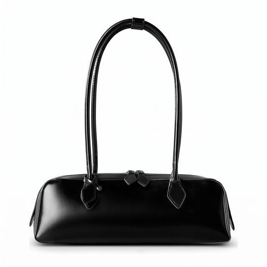 Sac ZOÉ noir en cuir, vue de face