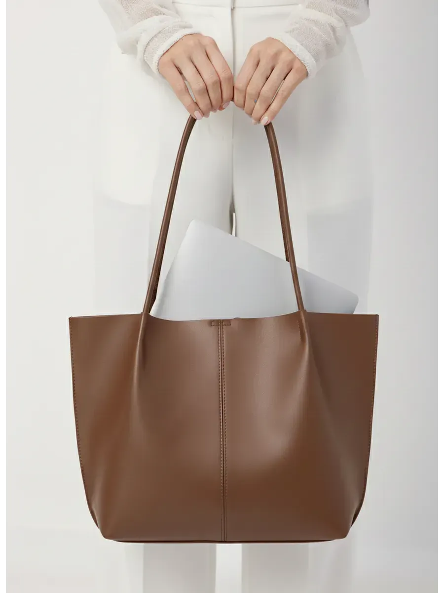ARIA large soft faux leather handbag in brown – YUMIKA, view 13