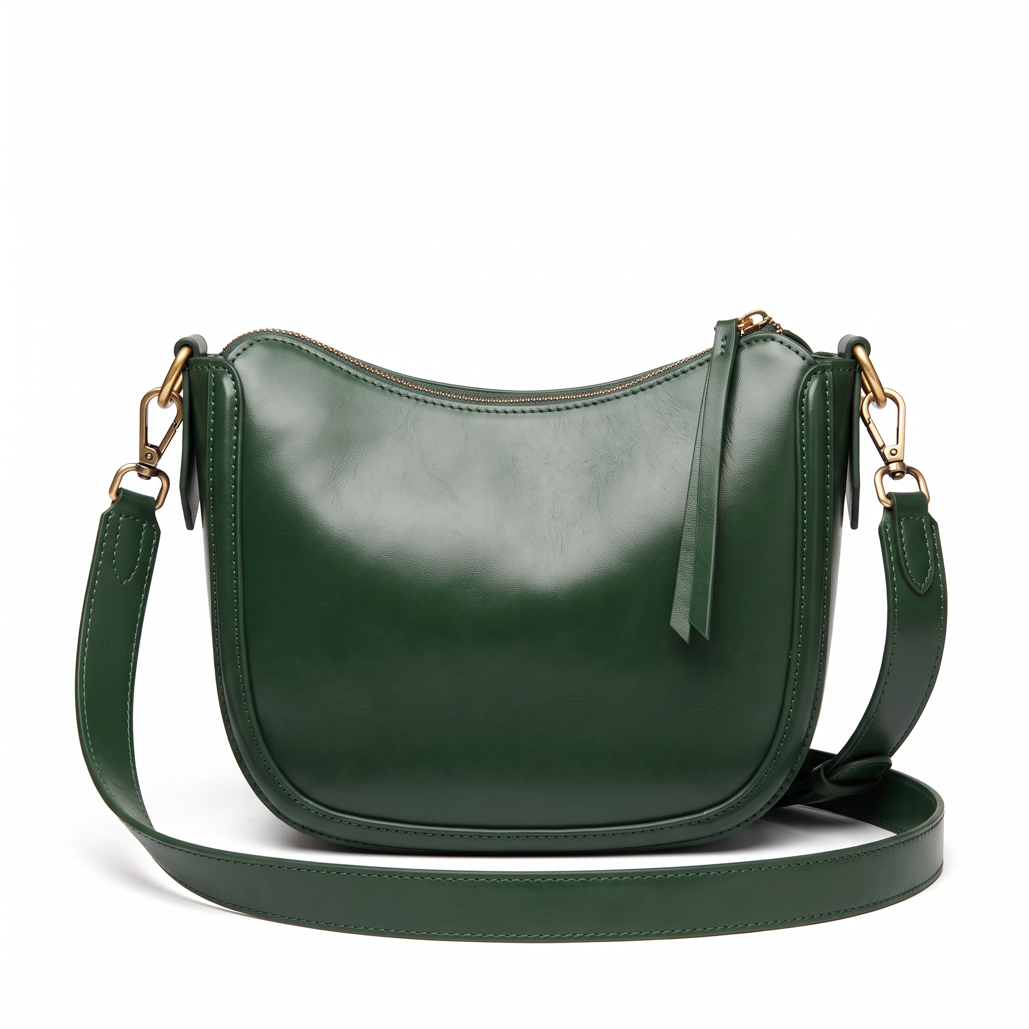 Sac bandoulière DANAE en cuir vert, vue de face