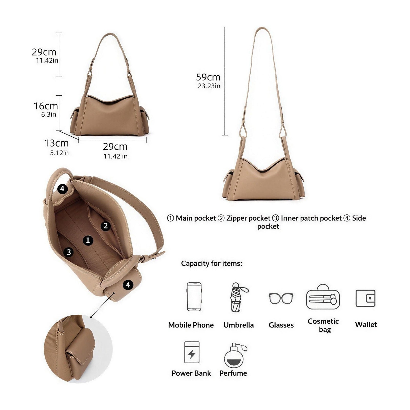 CAMILLE bag in blue – dimensions