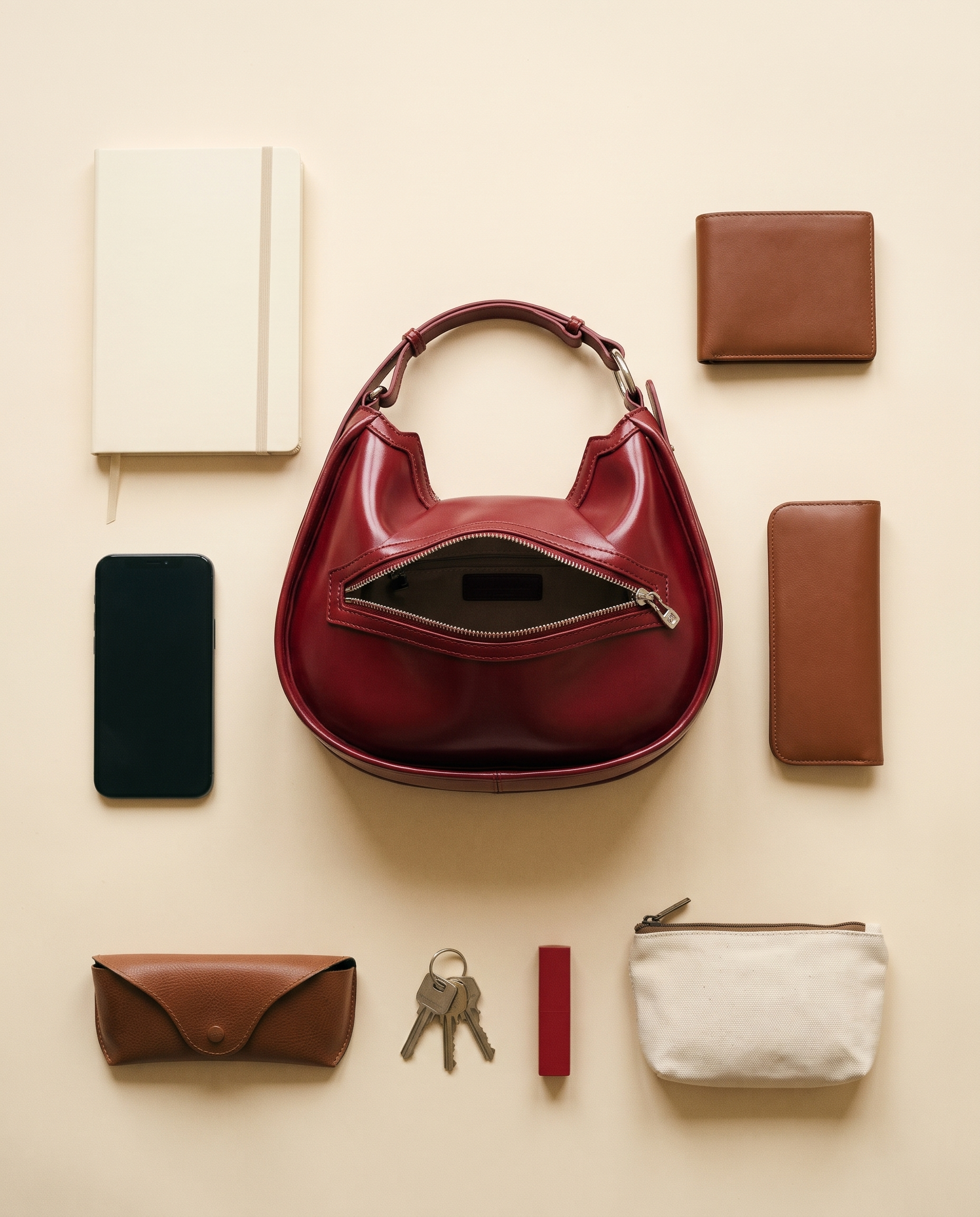 Sac LEONIE bordeaux, ce que le sac peut contenir