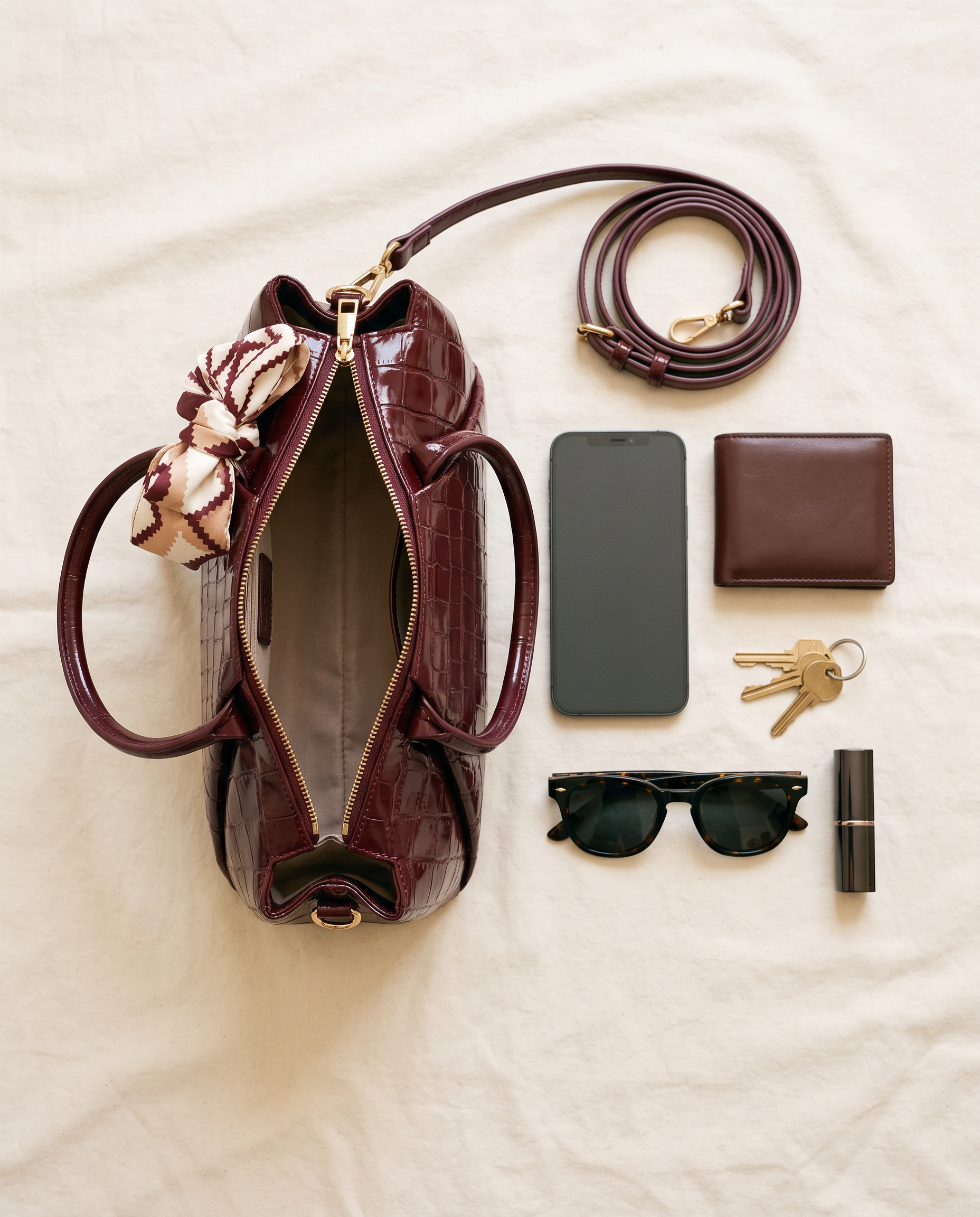 Sac SCARLETT rouge bordeaux, ce que le sac peut contenir