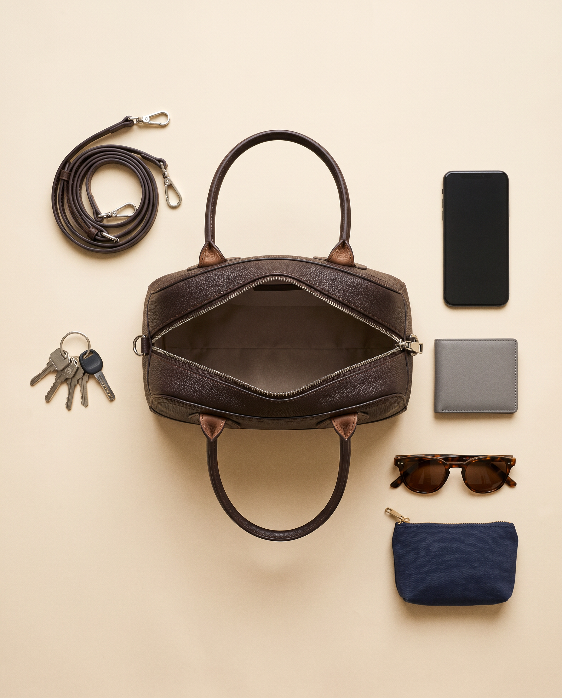 Sac YUKI marron foncé, ce que le sac peut contenir