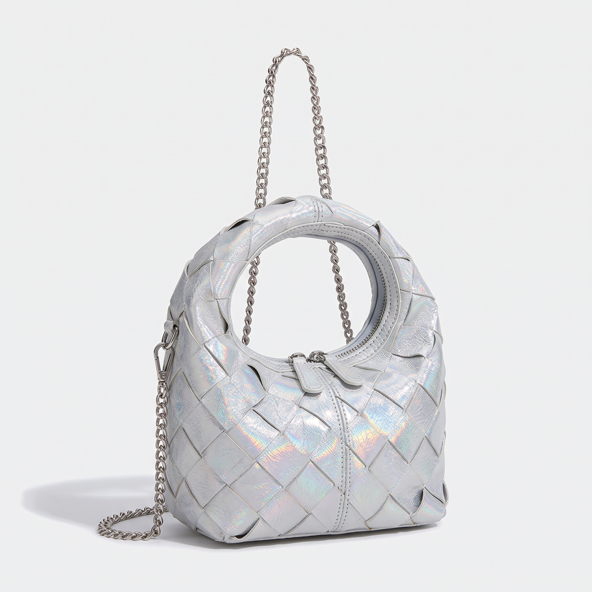 Mini sac AURORA argent, vue de trois-quarts