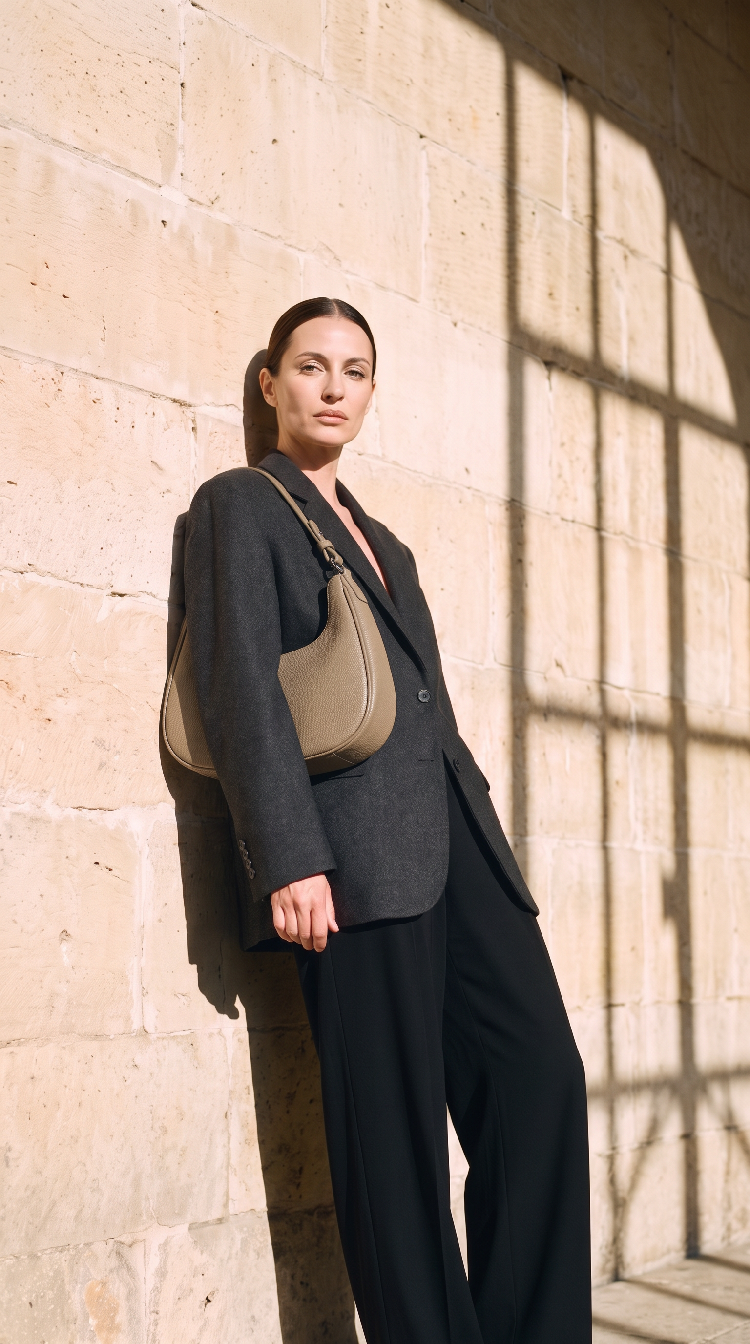 Sac MALIA, porté devant un mur de pierre