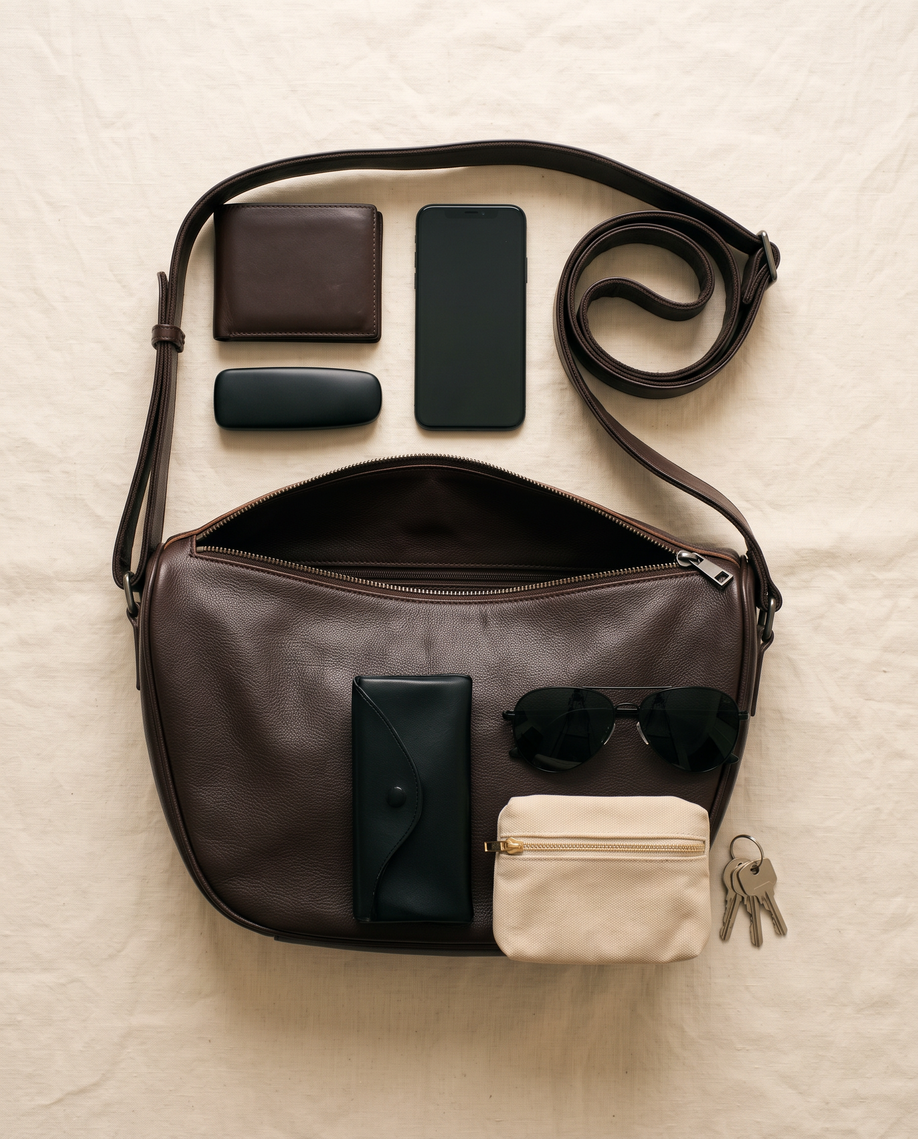 Sac OLGA marron foncé, ce que le sac peut contenir