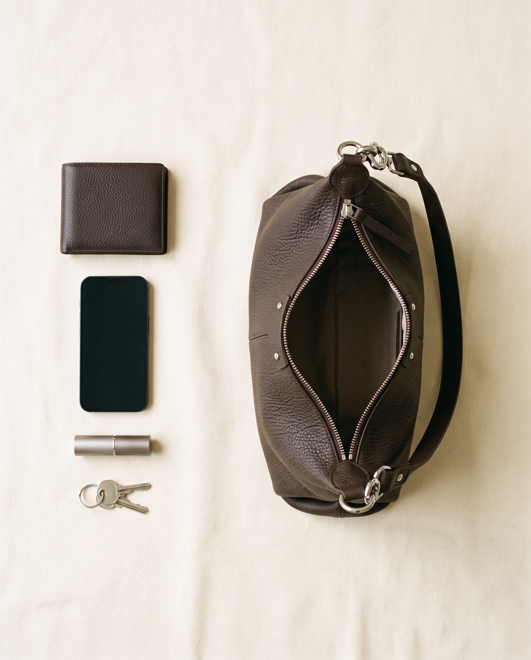 Sac MAELLE marron foncé, ce que le sac peut contenir