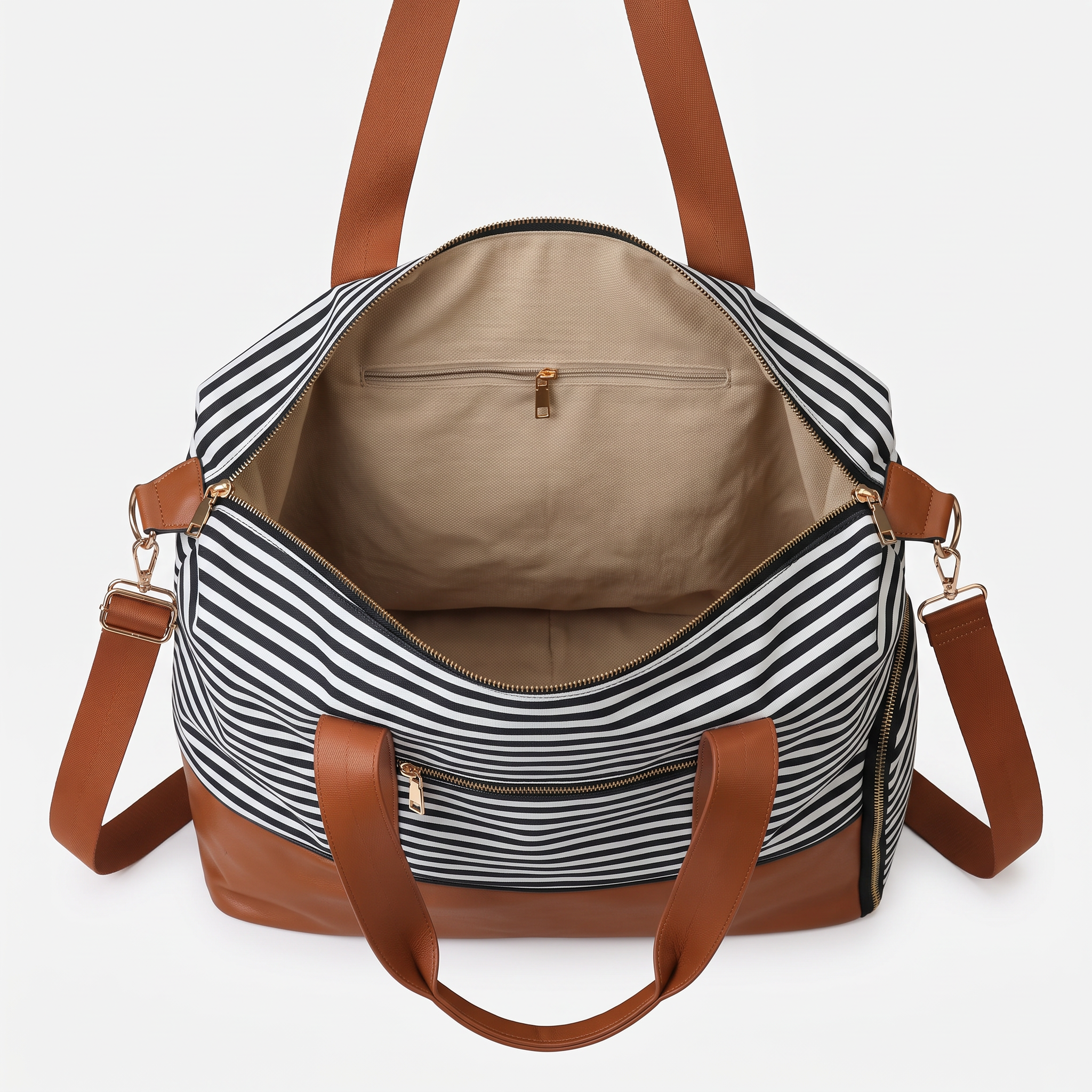 Sac de voyage LOUISE rayé noir et blanc, intérieur