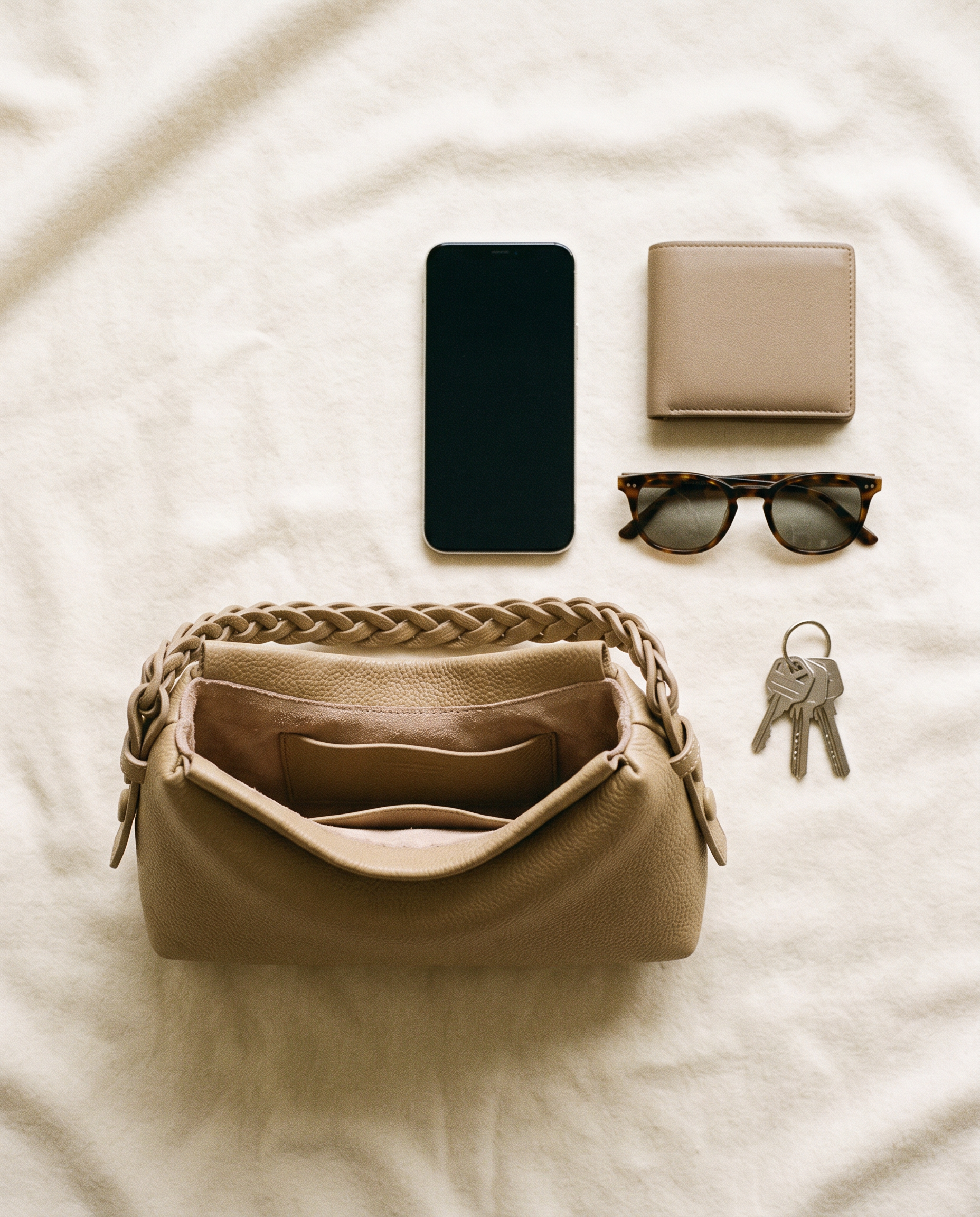 Sac CAPUCINE taupe, ce que le sac peut contenir