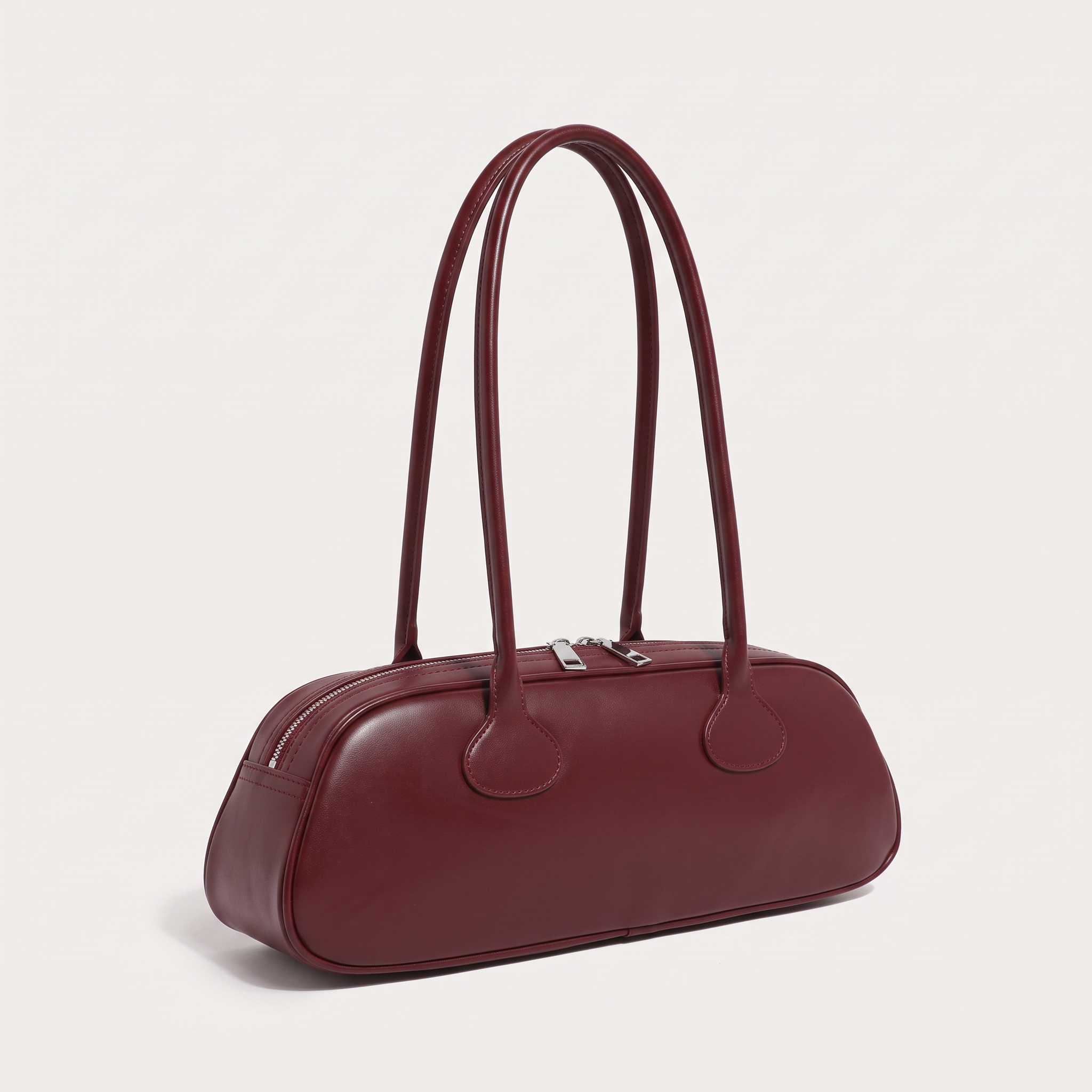 Sac baguette GRETA rouge bordeaux, vue de trois-quarts