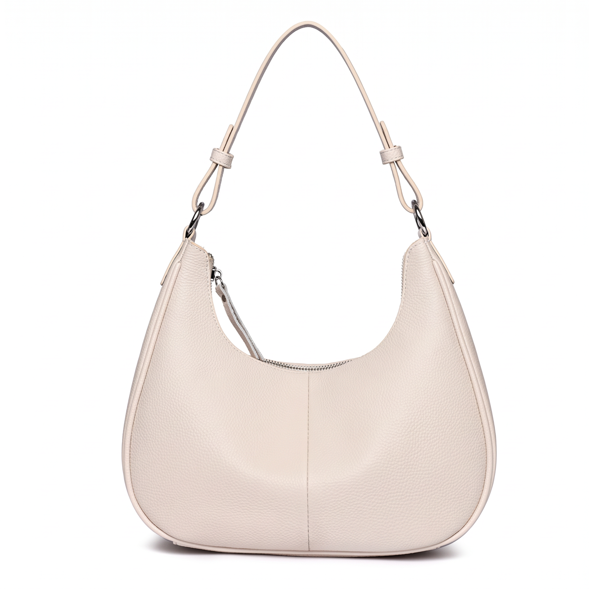 Sac hobo MALIA en cuir beige, vue de face