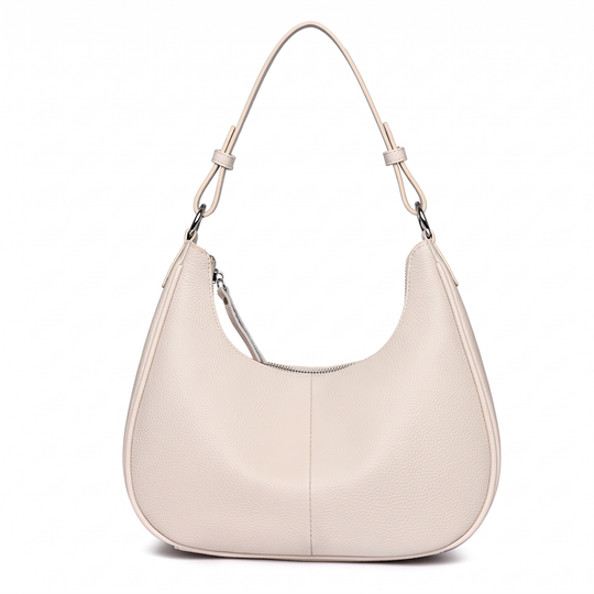 Sac hobo MALIA en cuir beige, vue de face