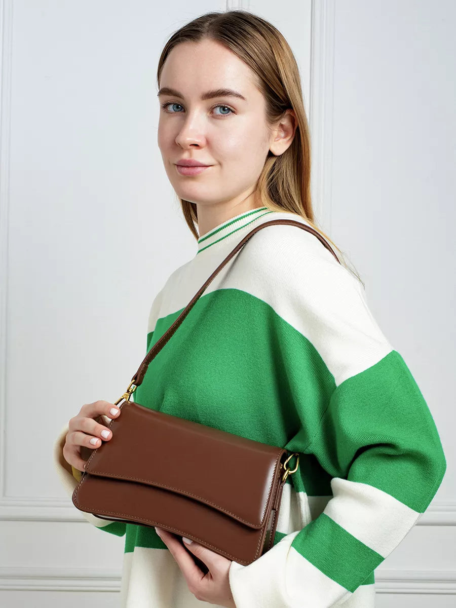 LADY'S – Sac à rabat rétro en cuir, coloris marron (vue 14) – YUMIKA