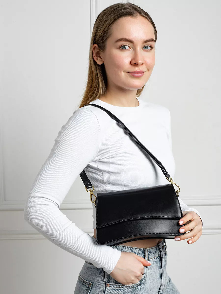 LADY'S – Sac à rabat rétro en cuir, coloris noir (vue 11) – YUMIKA