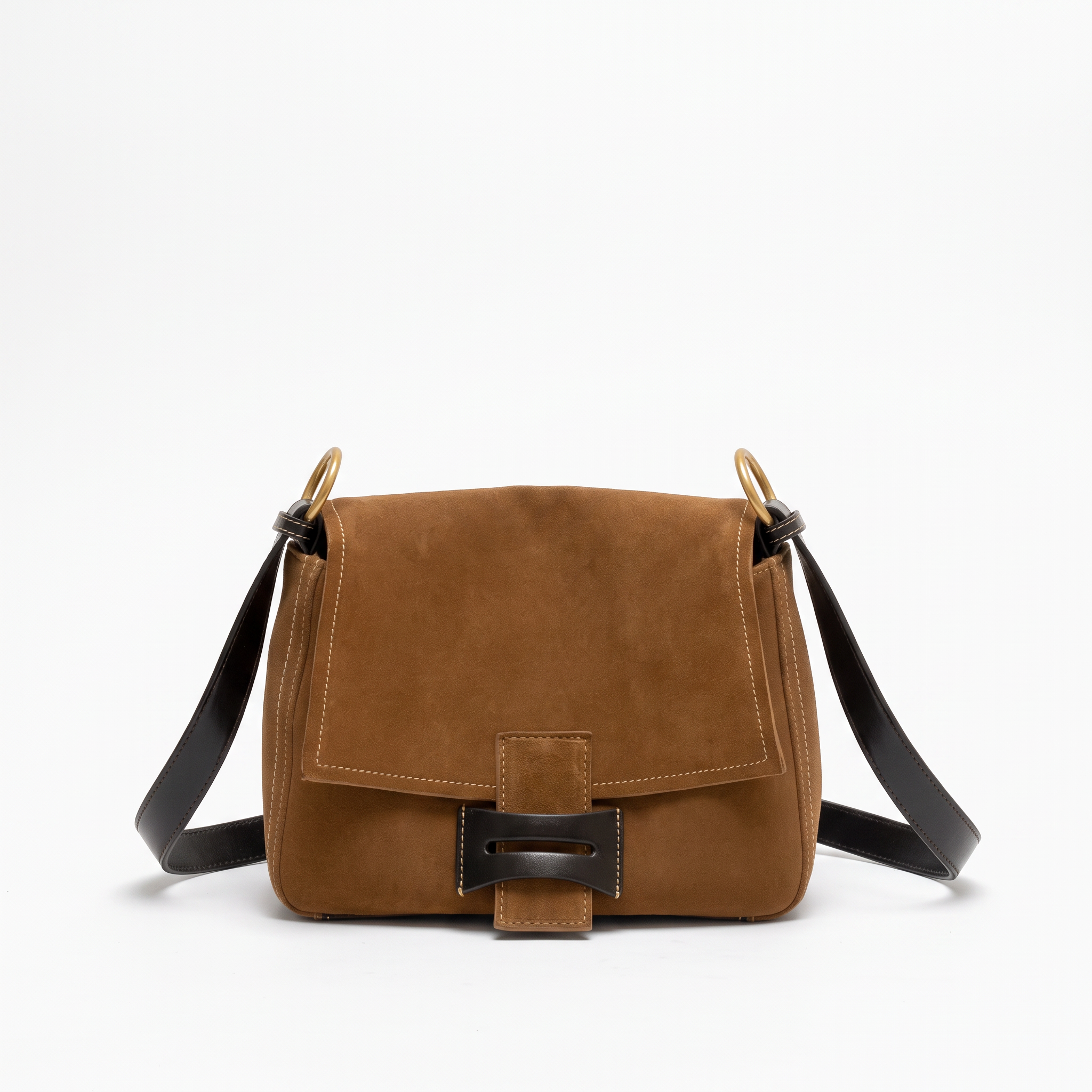 Sac épaule SIENNA en daim marron foncé, vue de face